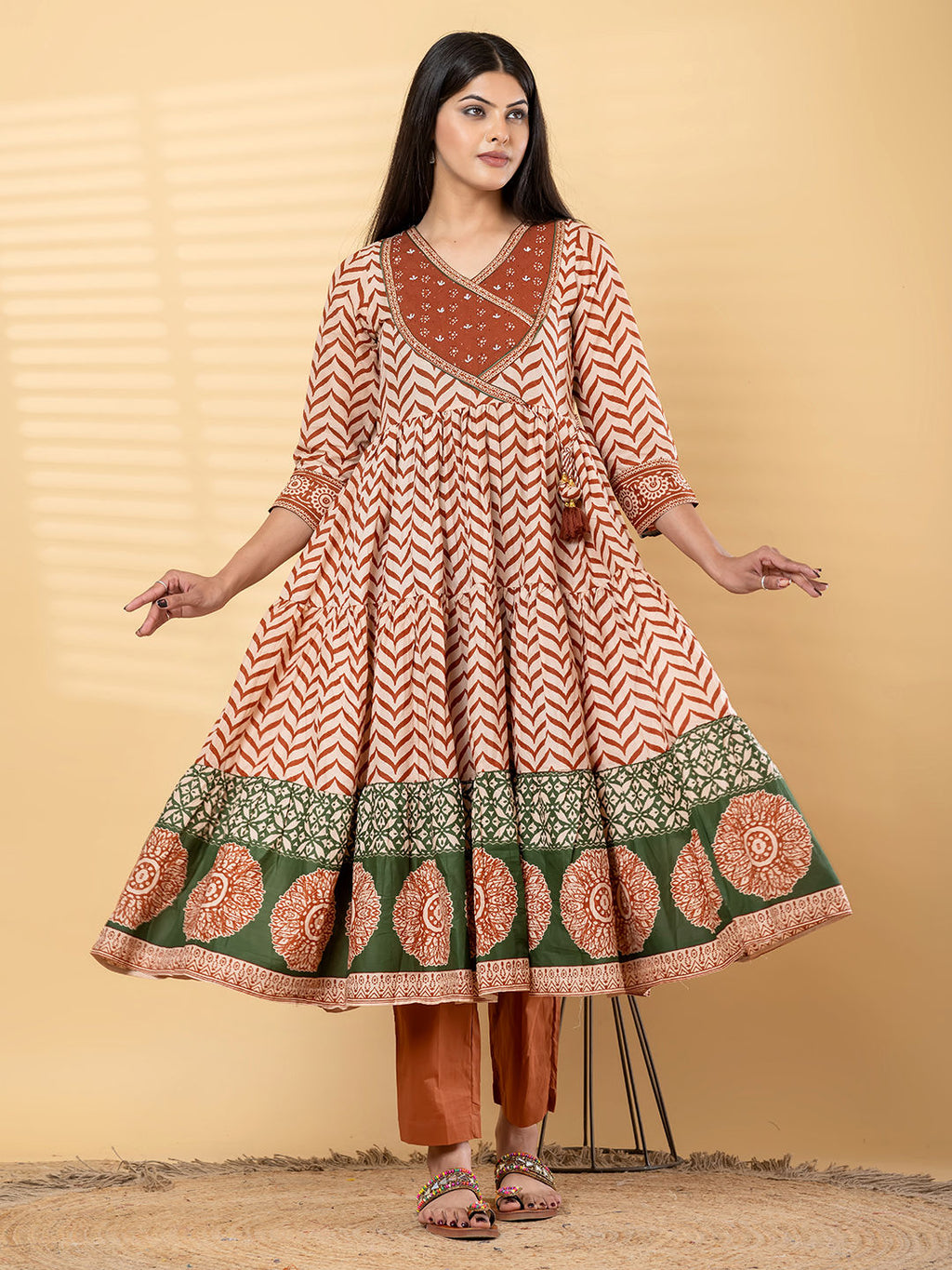 Anarkali cotton kurta with dupatta (Orange)