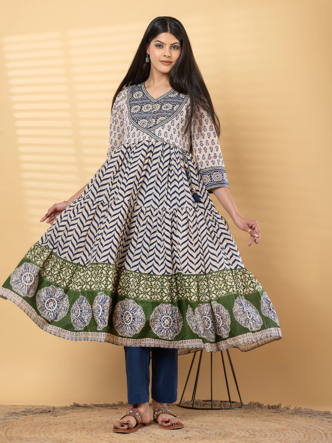 Anarkali cotton kurta with dupatta (Blue)