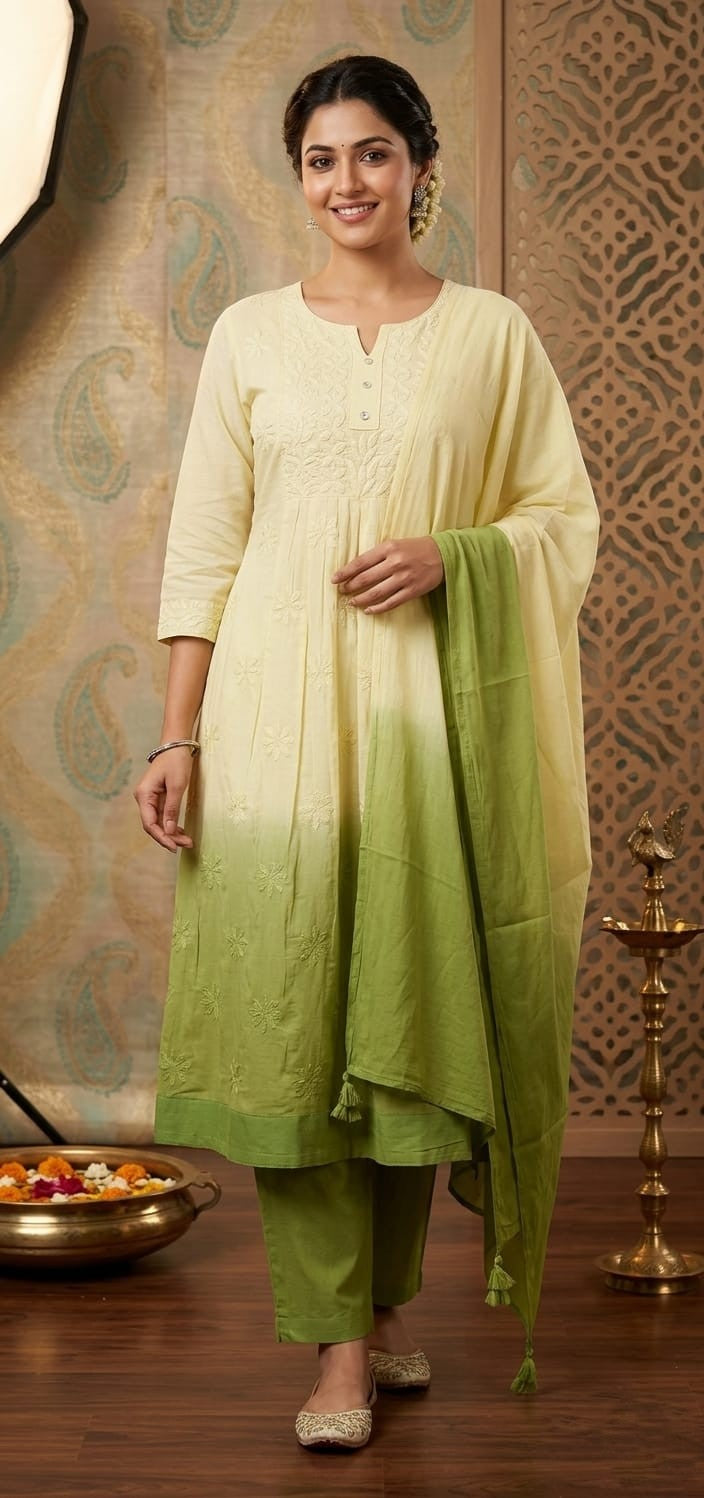 Ombre Green Kurta Pant Set