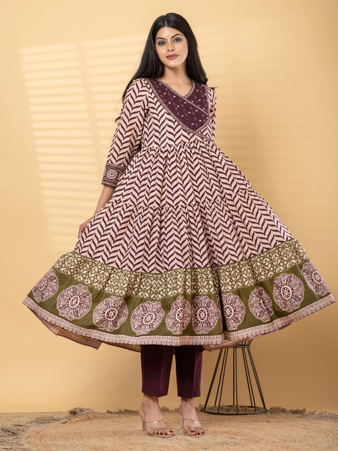 Anarkali cotton kurta with dupatta (Maroon)