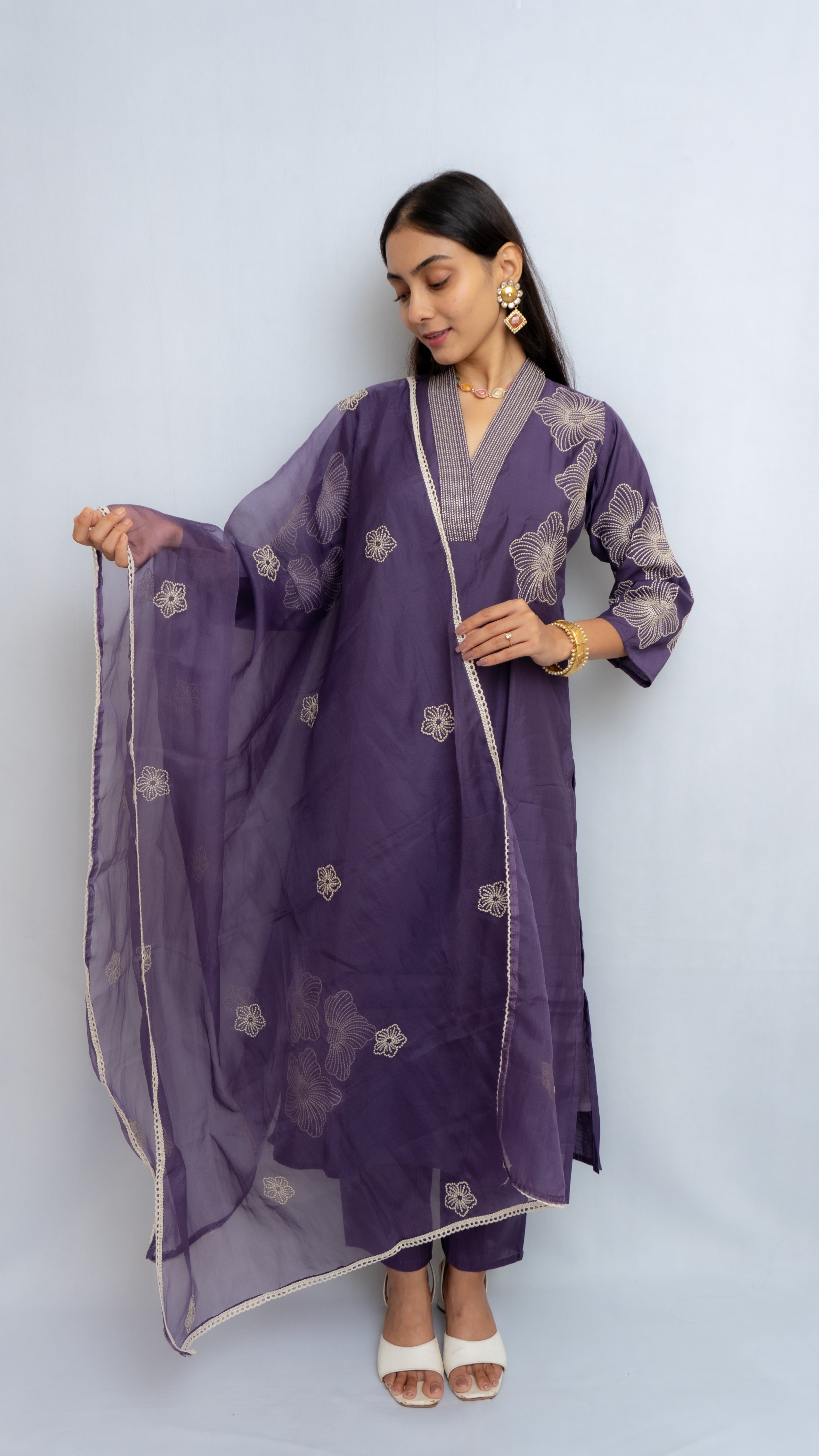Sadagi Mull Chanderi (Purple) Kurta Set Lavanya By Deepali