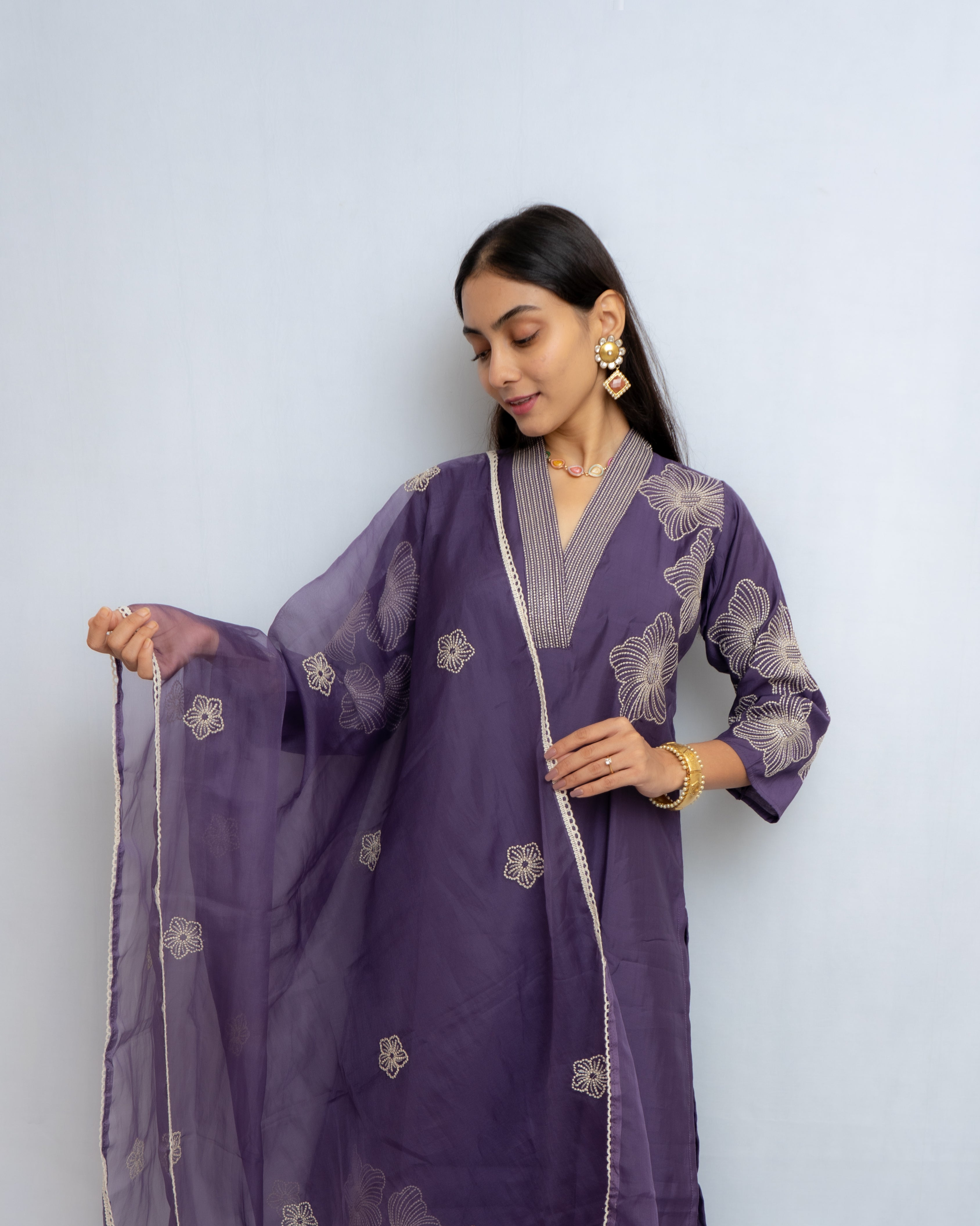 Noor Sadagi Chanderi Purple Kurta Set