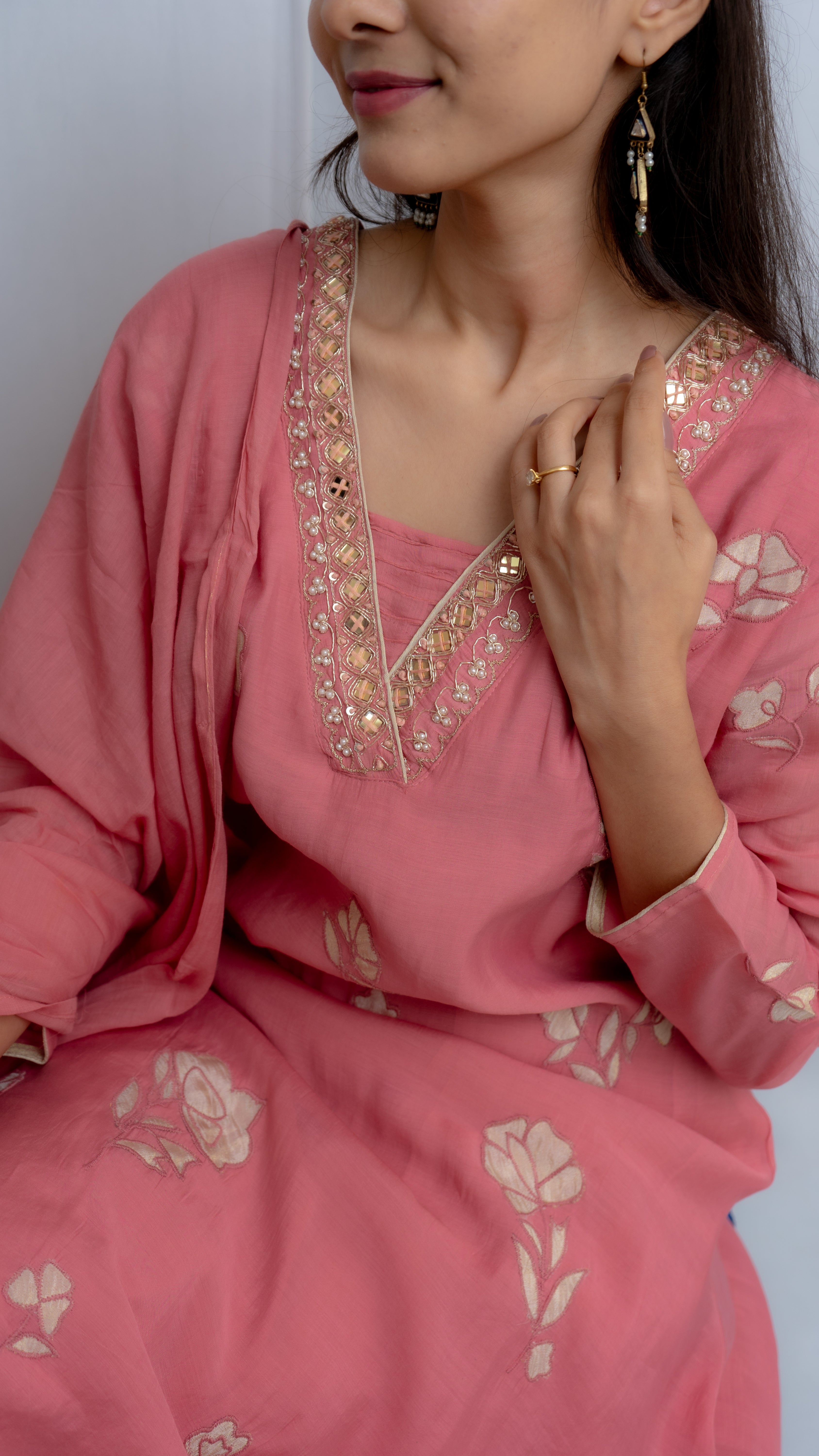 Sadagi Chanderi Patch Work Kurta Set Lavanya By Deepali
