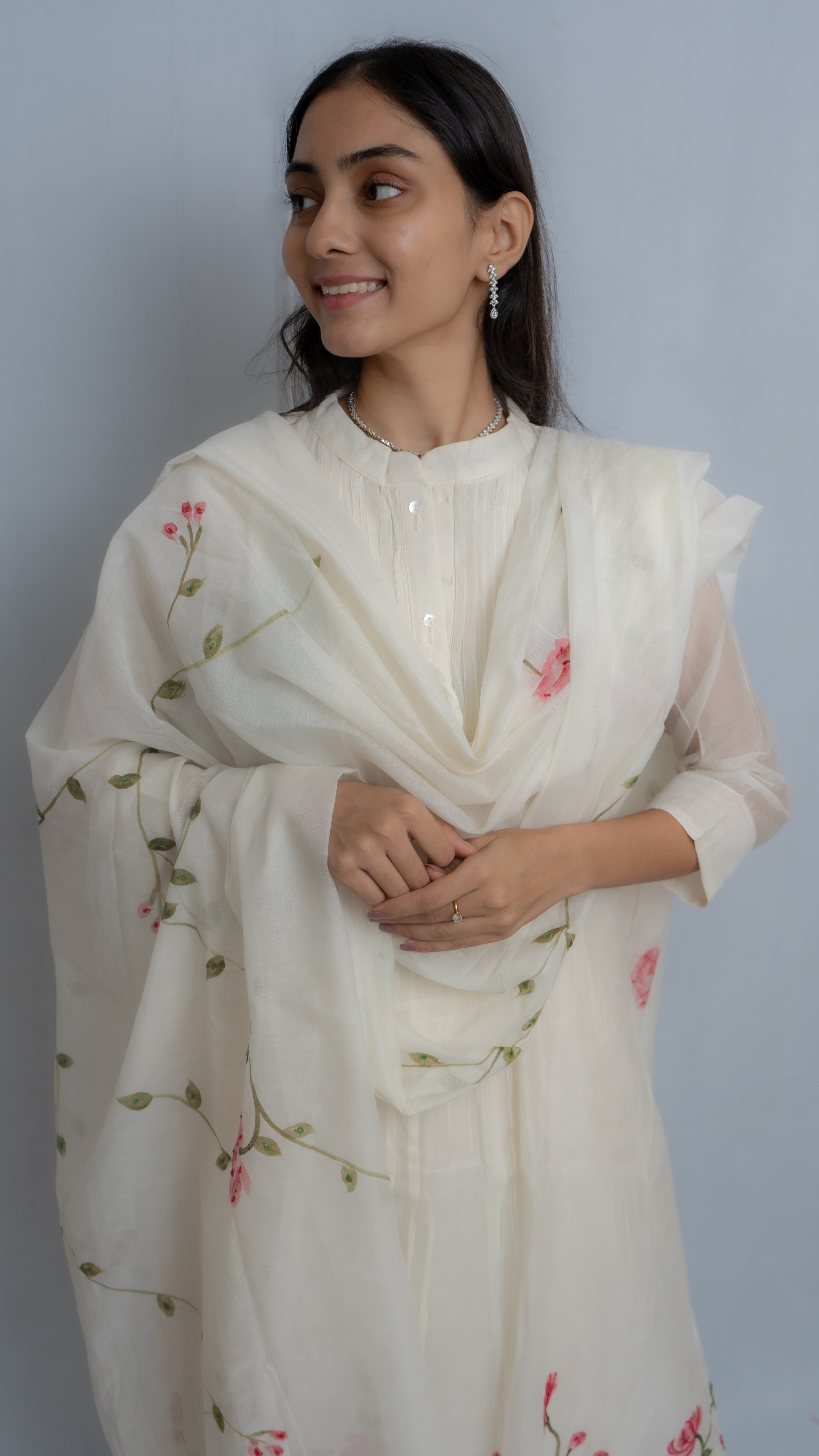 Sadagi Cream (Floral) Mull Chanderi Kurta Set Lavanya By Deepali