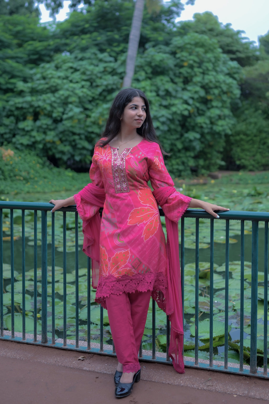 Riya Pink Bandhani Kurta Set