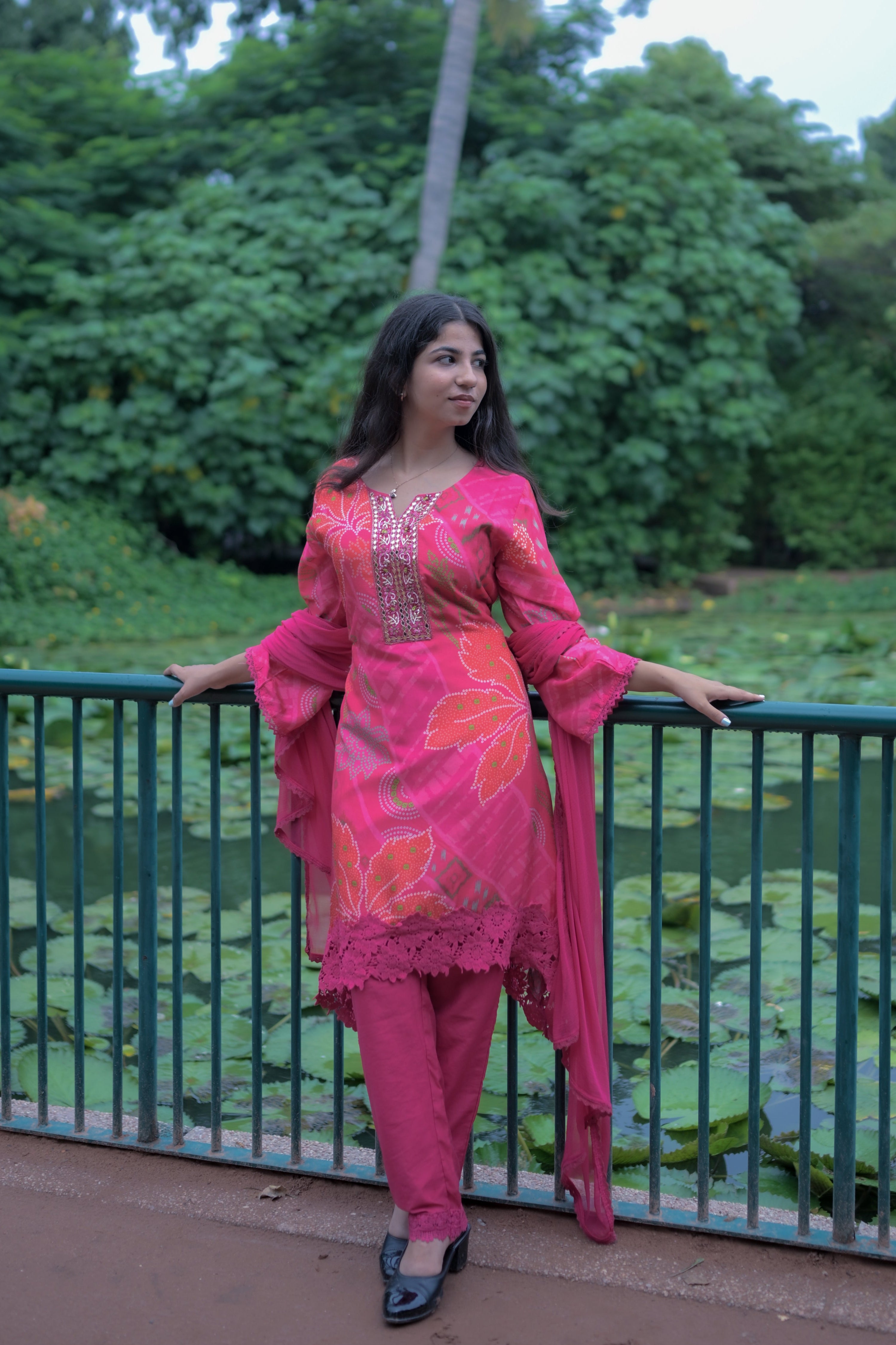 Riya Pink Bandhani Kurta Set