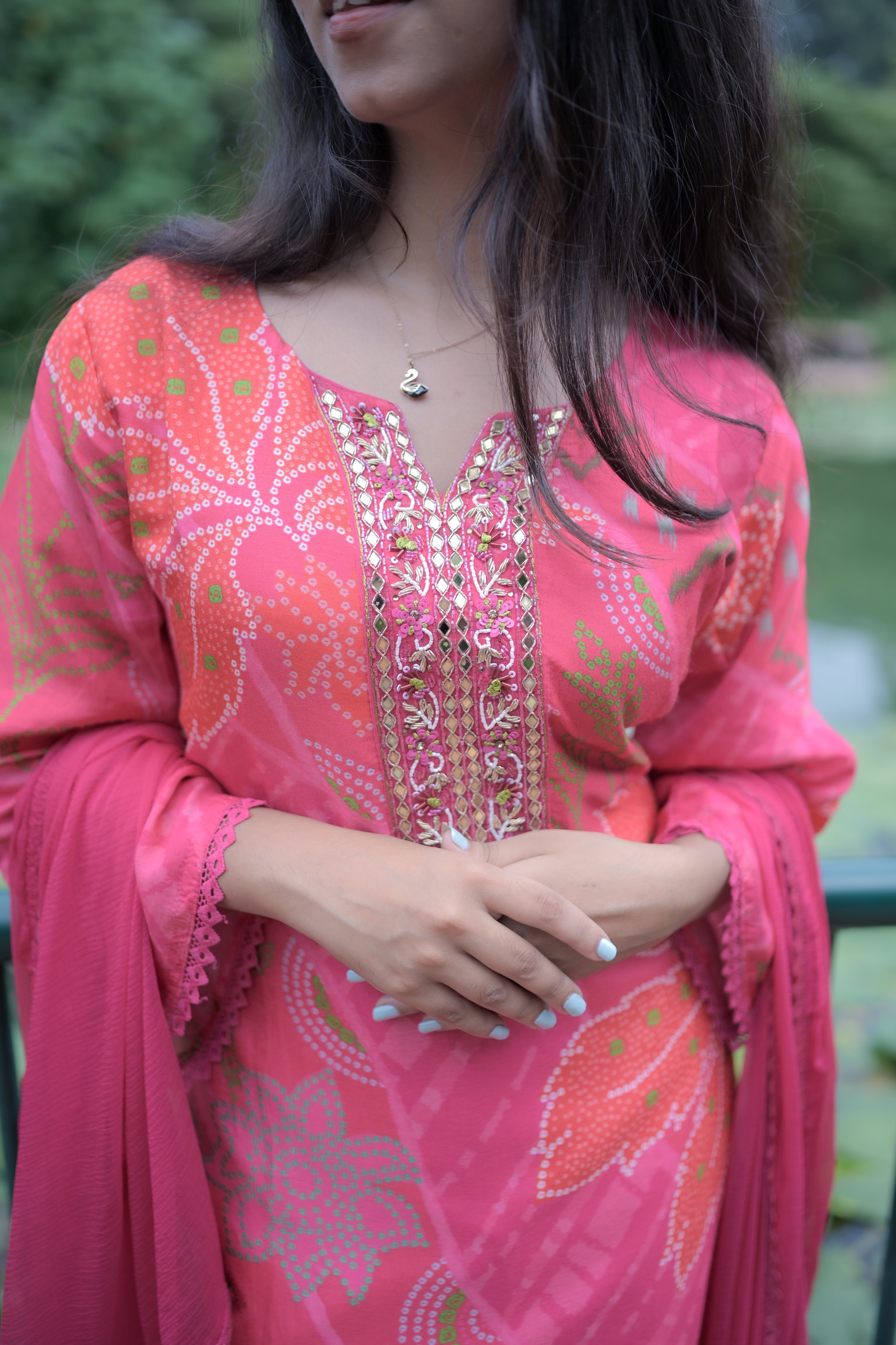 Riya Pink Bandhani Kurta Set