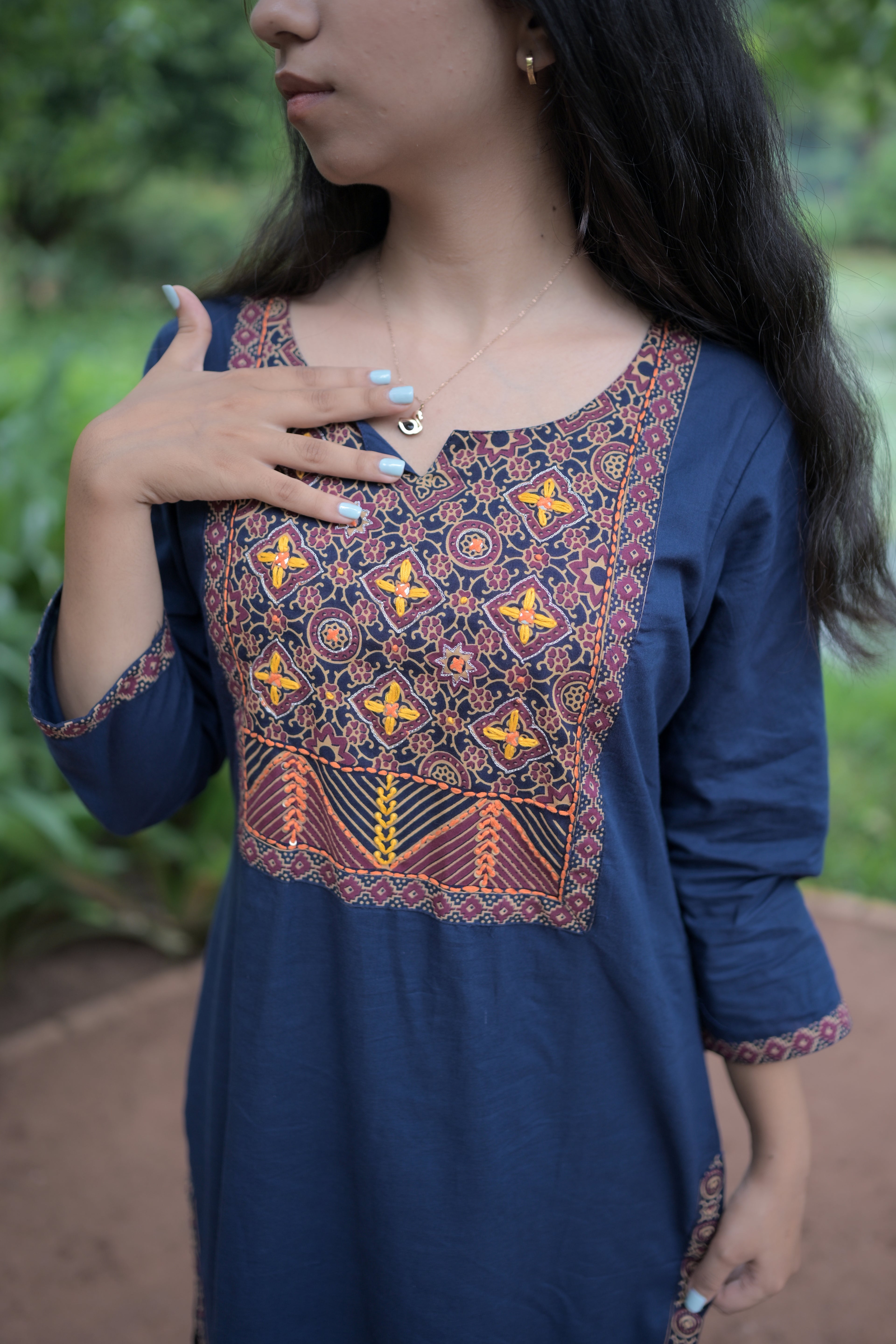 Riya Bandej Print Kurta Set (Dark Blue)