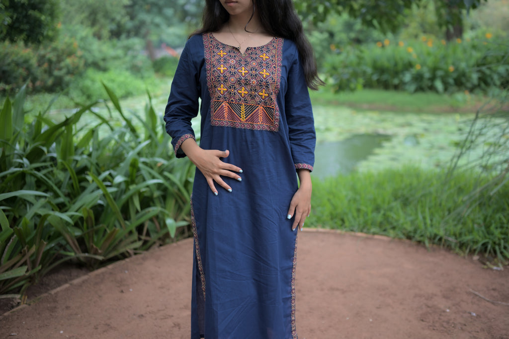 Riya Bandej Print Kurta Set (Dark Blue)