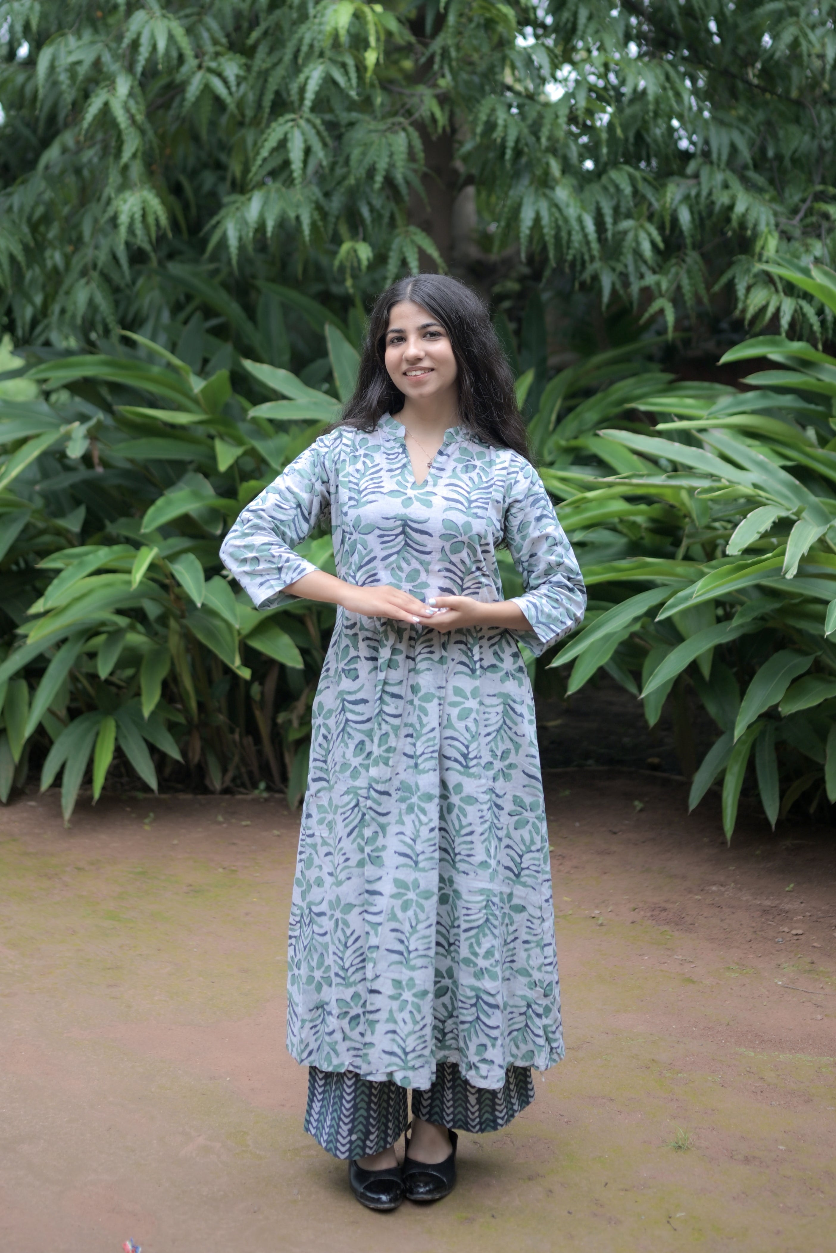 Green Flamingo Batic A-line Kurta Set