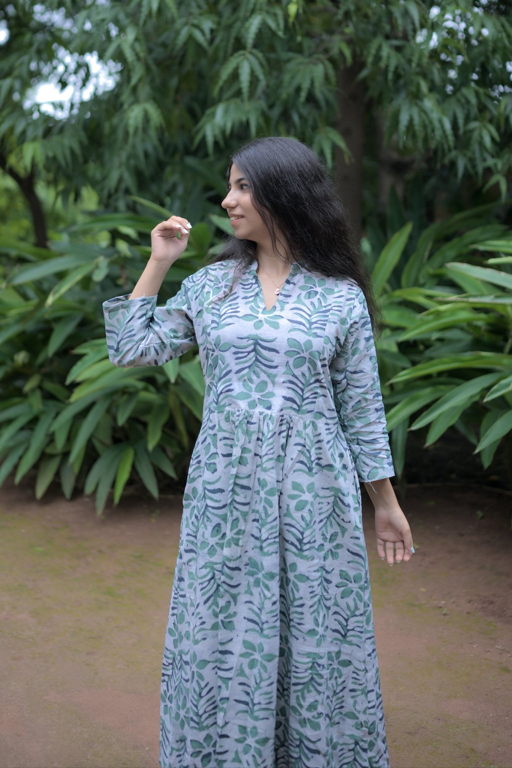Green Flamingo Batic A-line Kurta Set