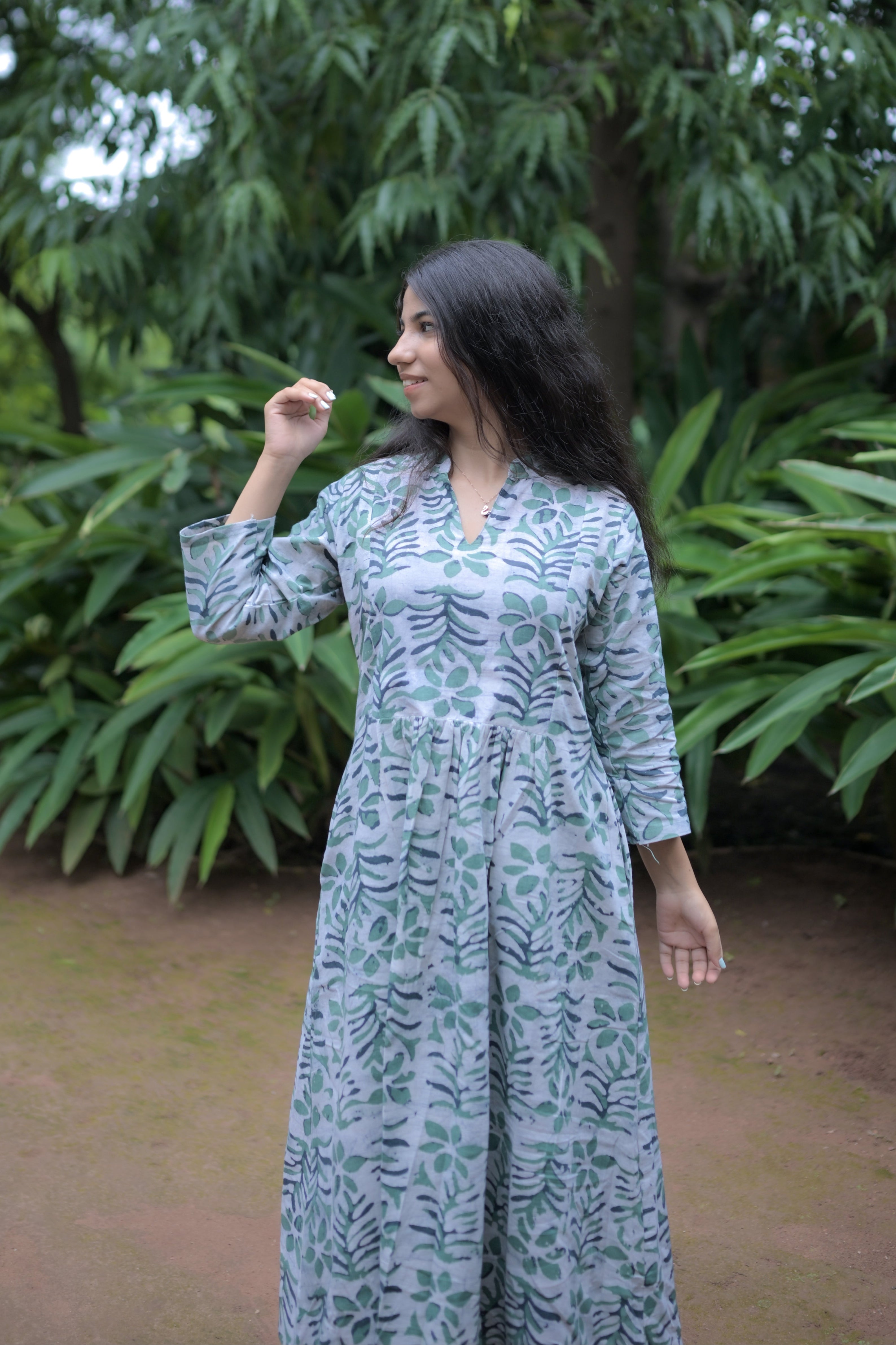 Green Flamingo Batic A-line Kurta Set