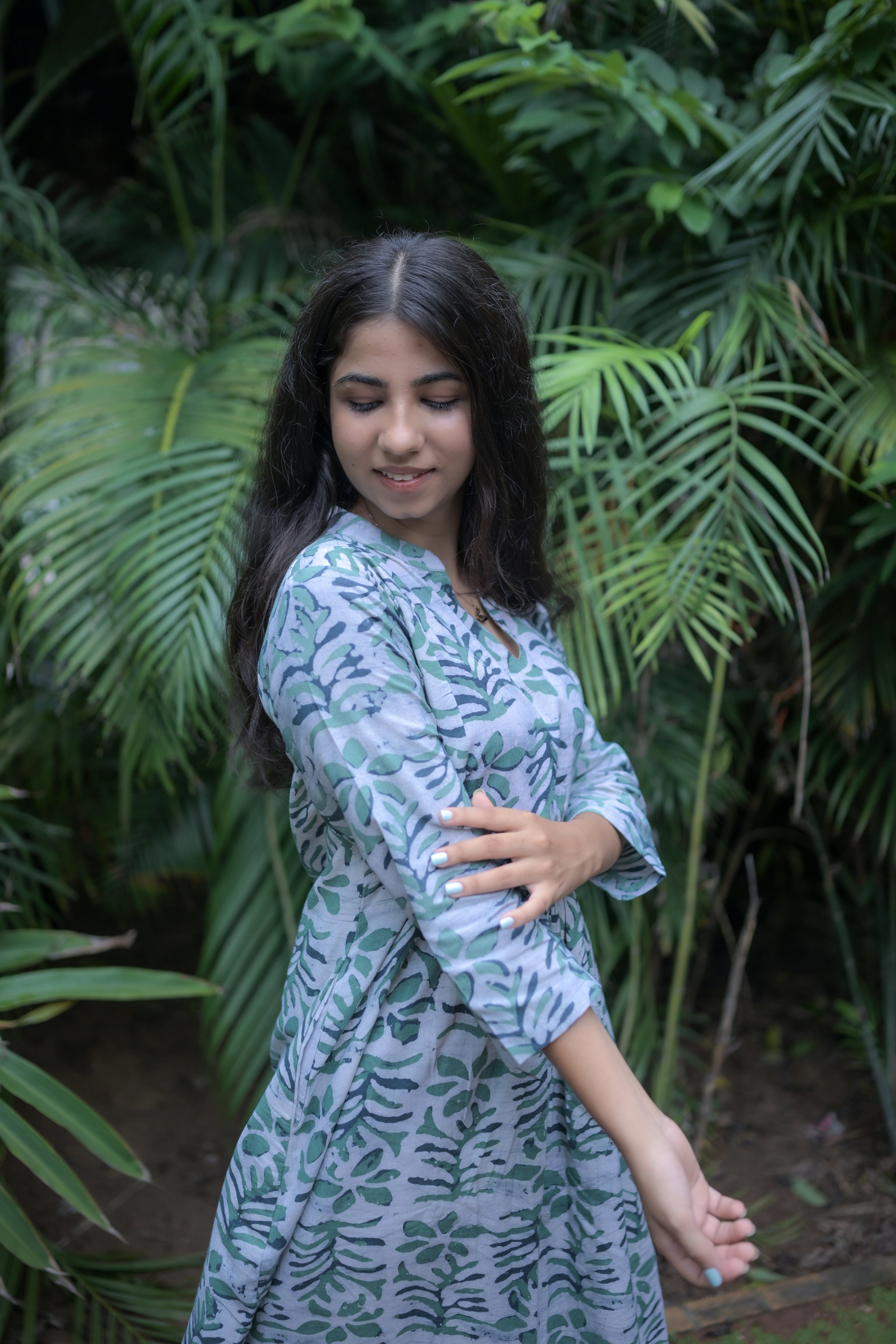 Green Flamingo Batic A-line Kurta Set