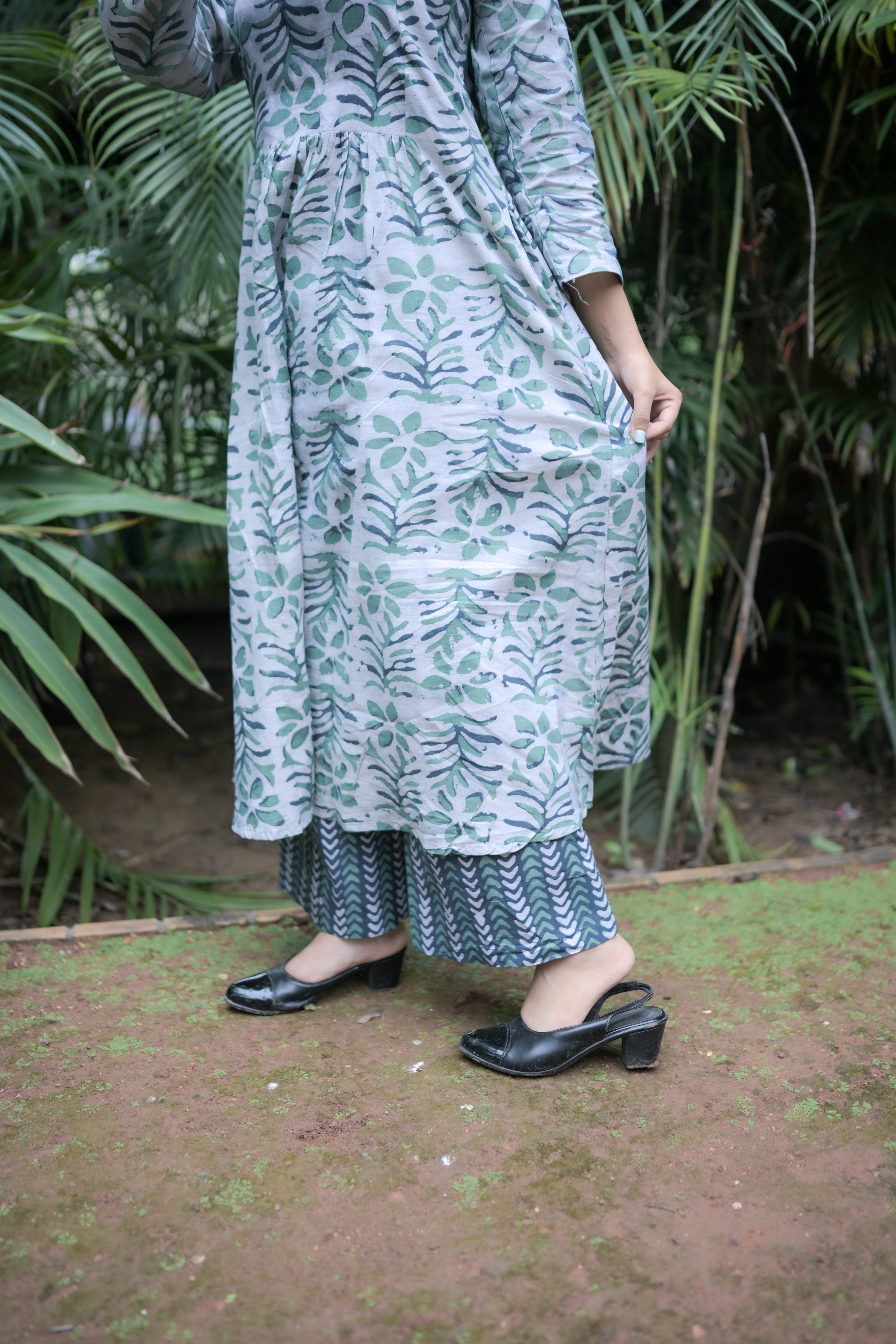 Green Flamingo Batic A-line Kurta Set