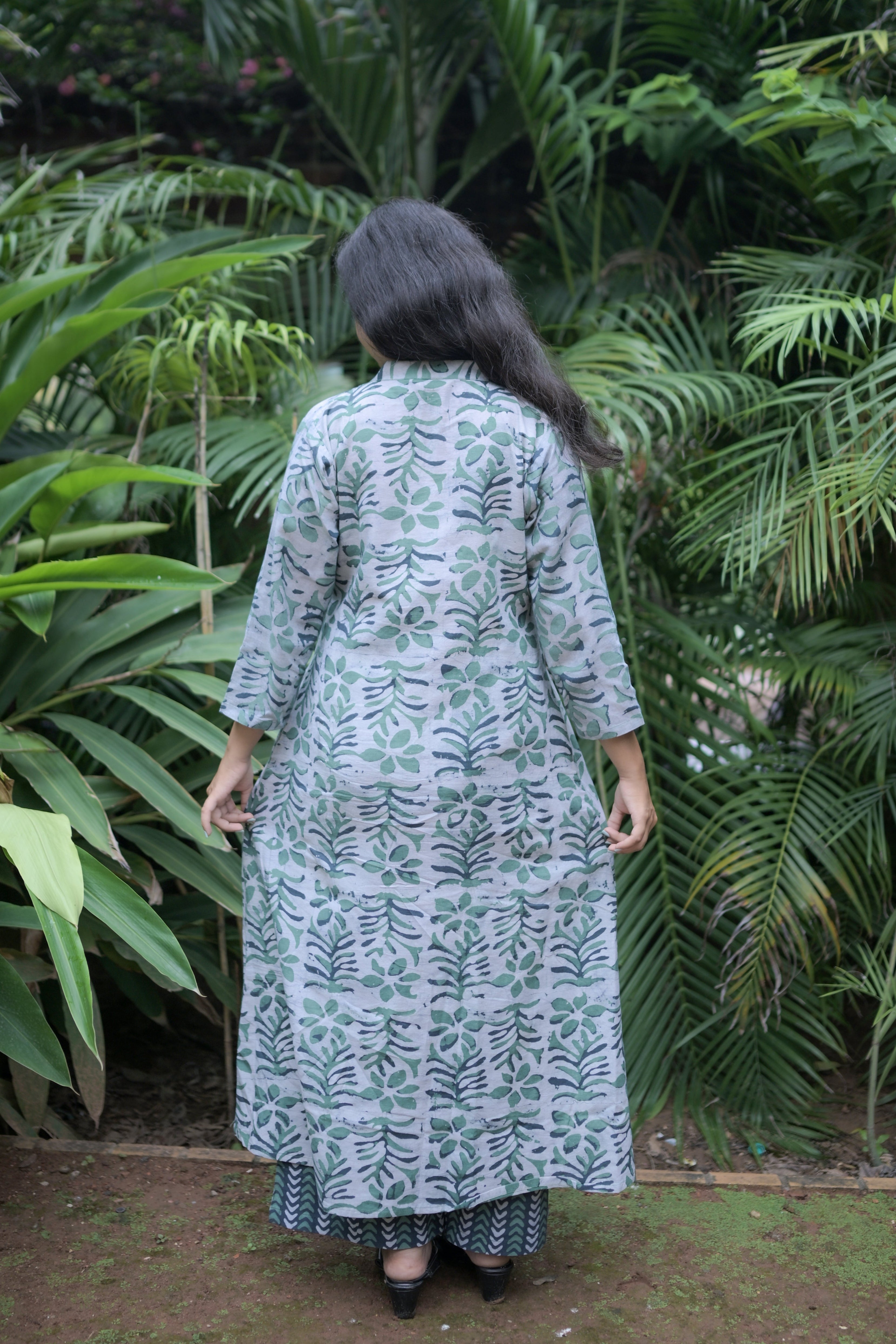 Green Flamingo Batic A-line Kurta Set