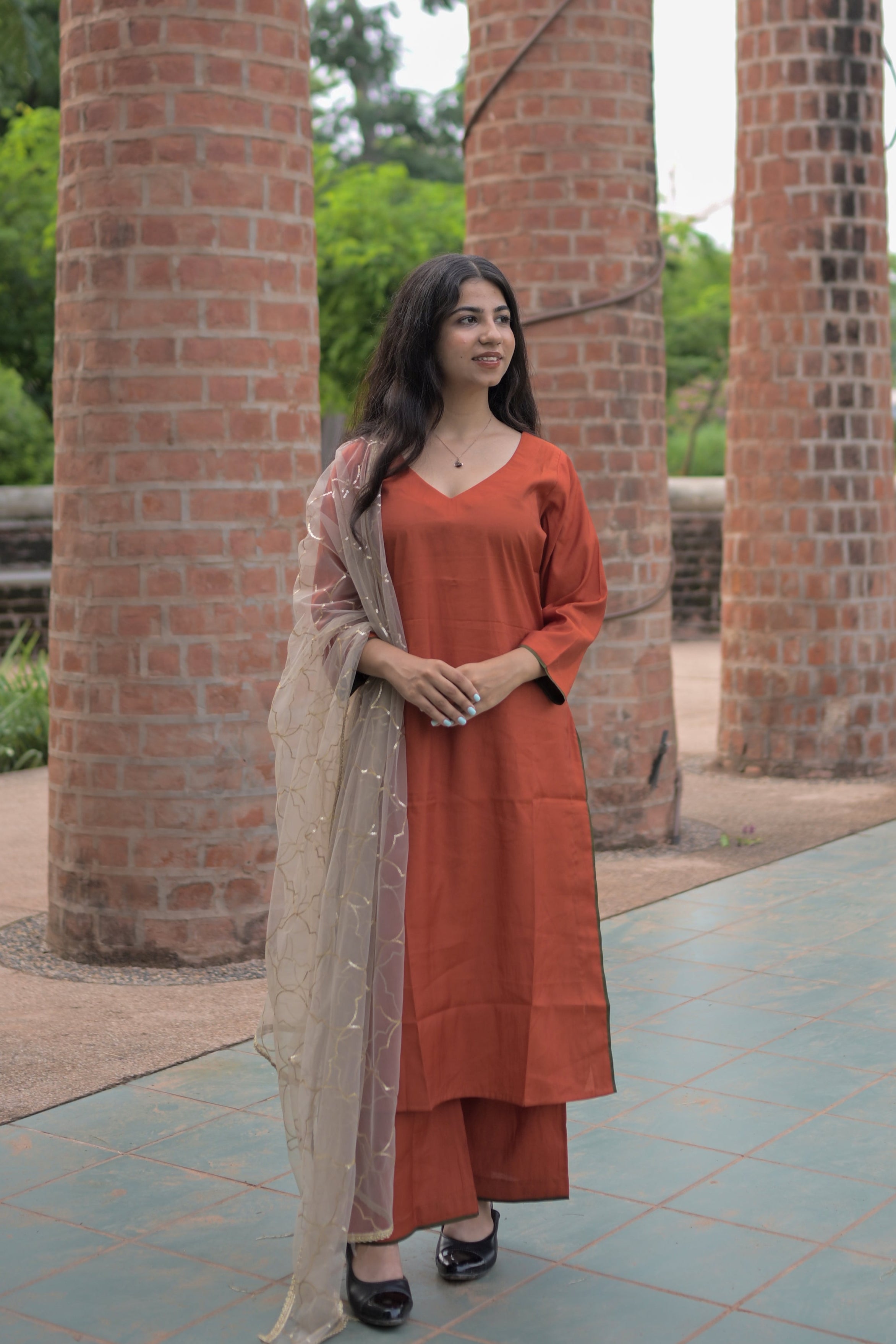 Timeless silk kurta set (Orange)