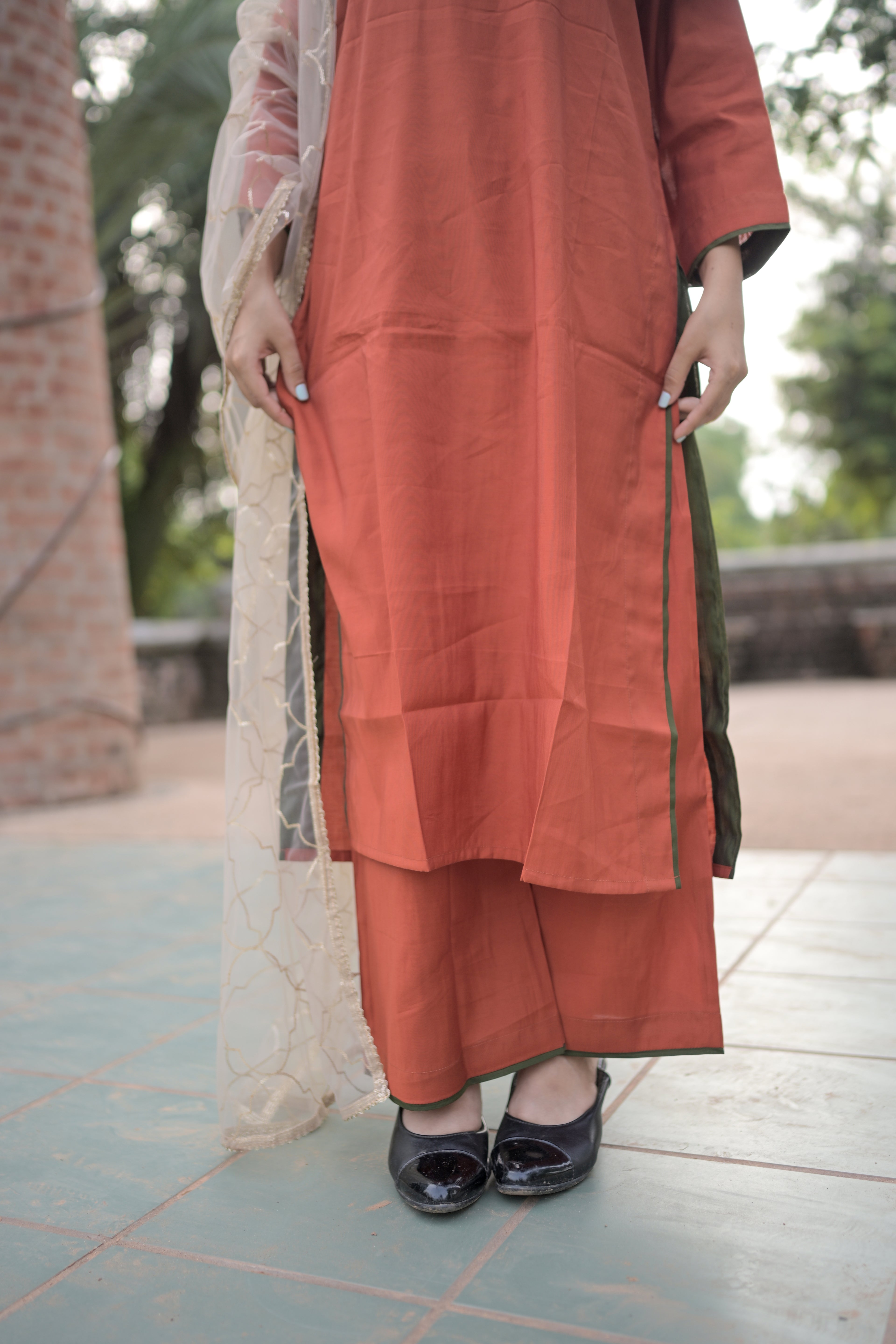 Timeless silk kurta set (Orange)