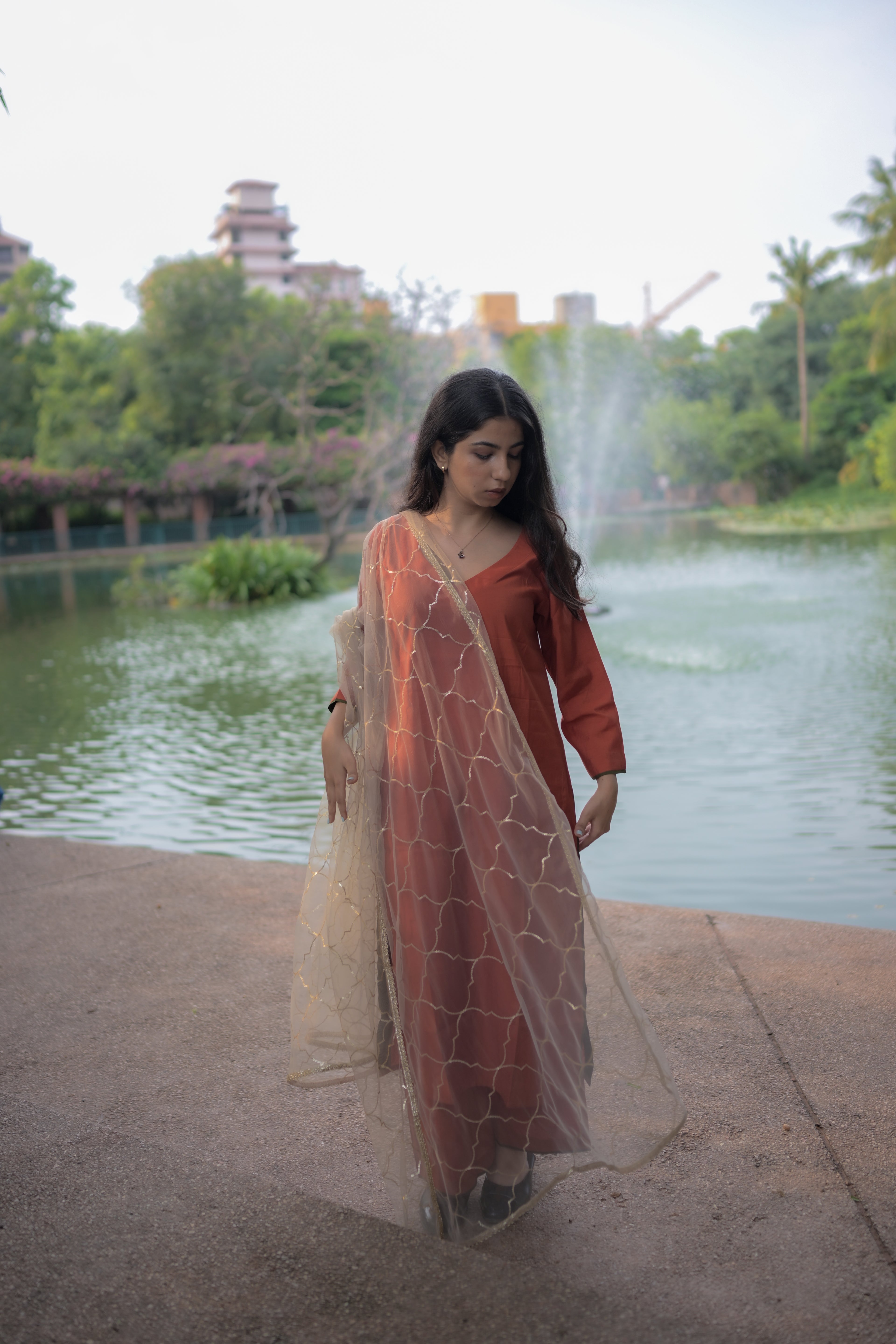 Timeless silk kurta set (Orange)