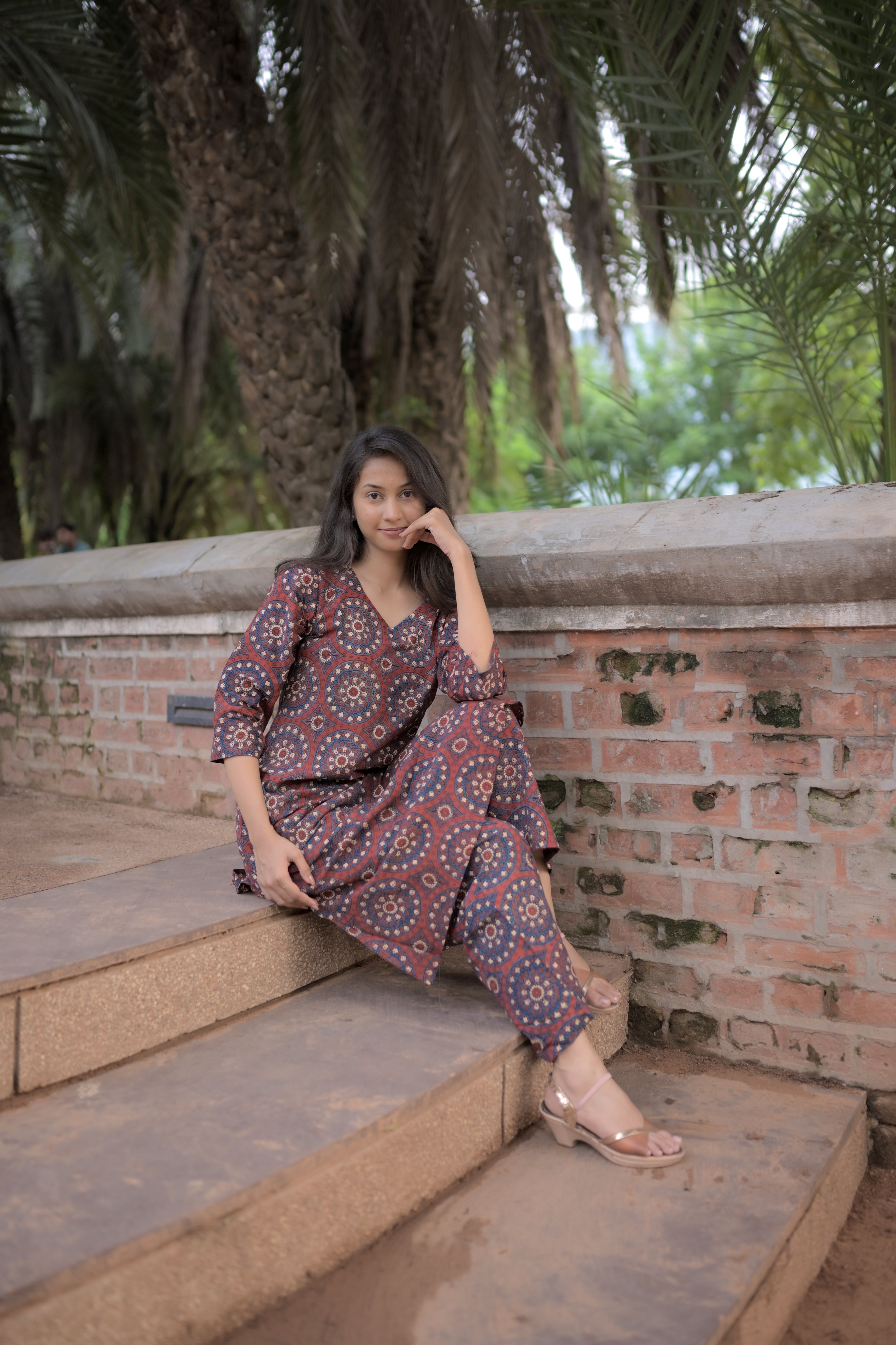 Maroon Ajarak Hand Block-Printed Co-Ord Set