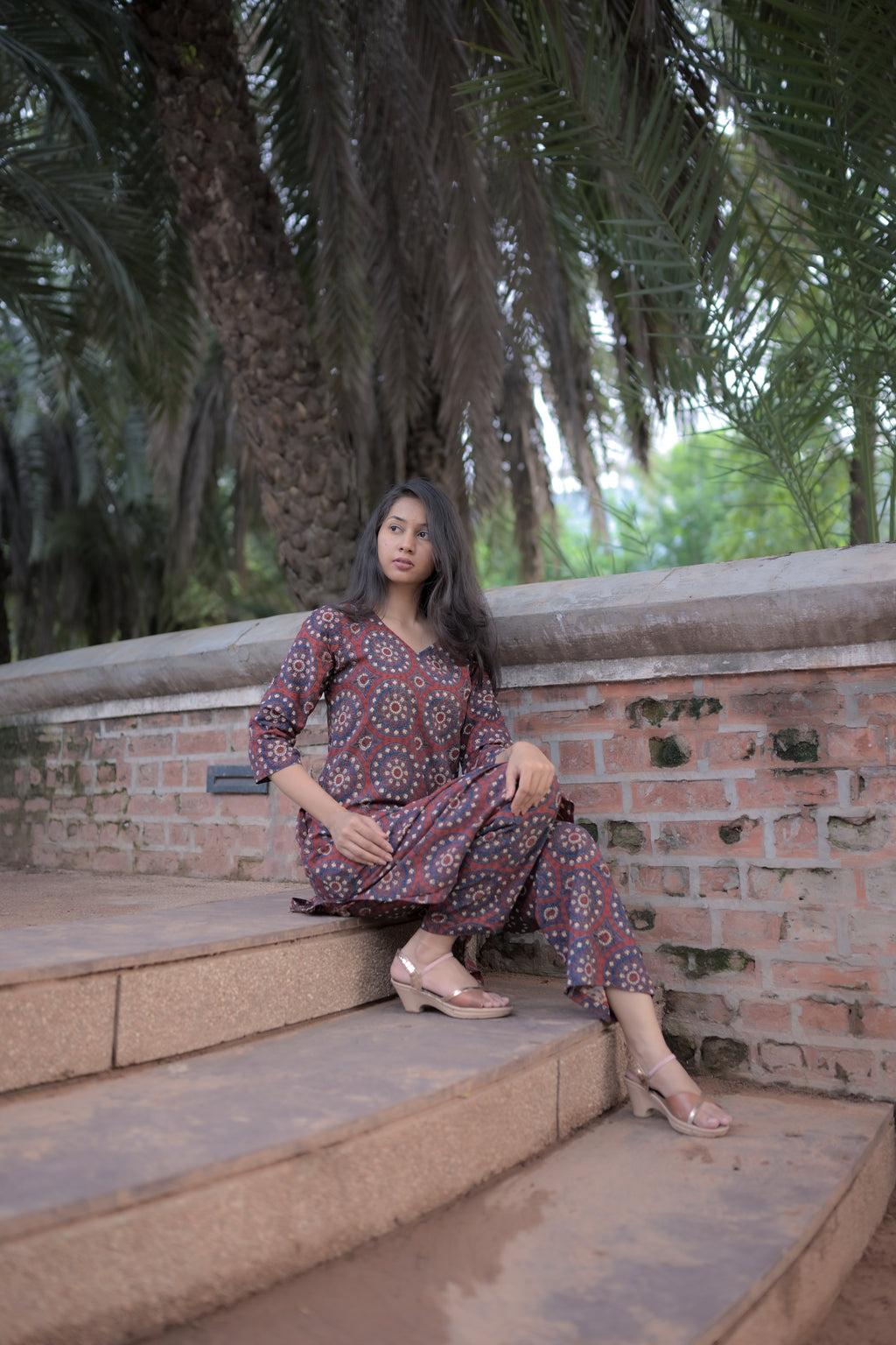 Maroon Ajarak Hand Block-Printed Co-Ord Set