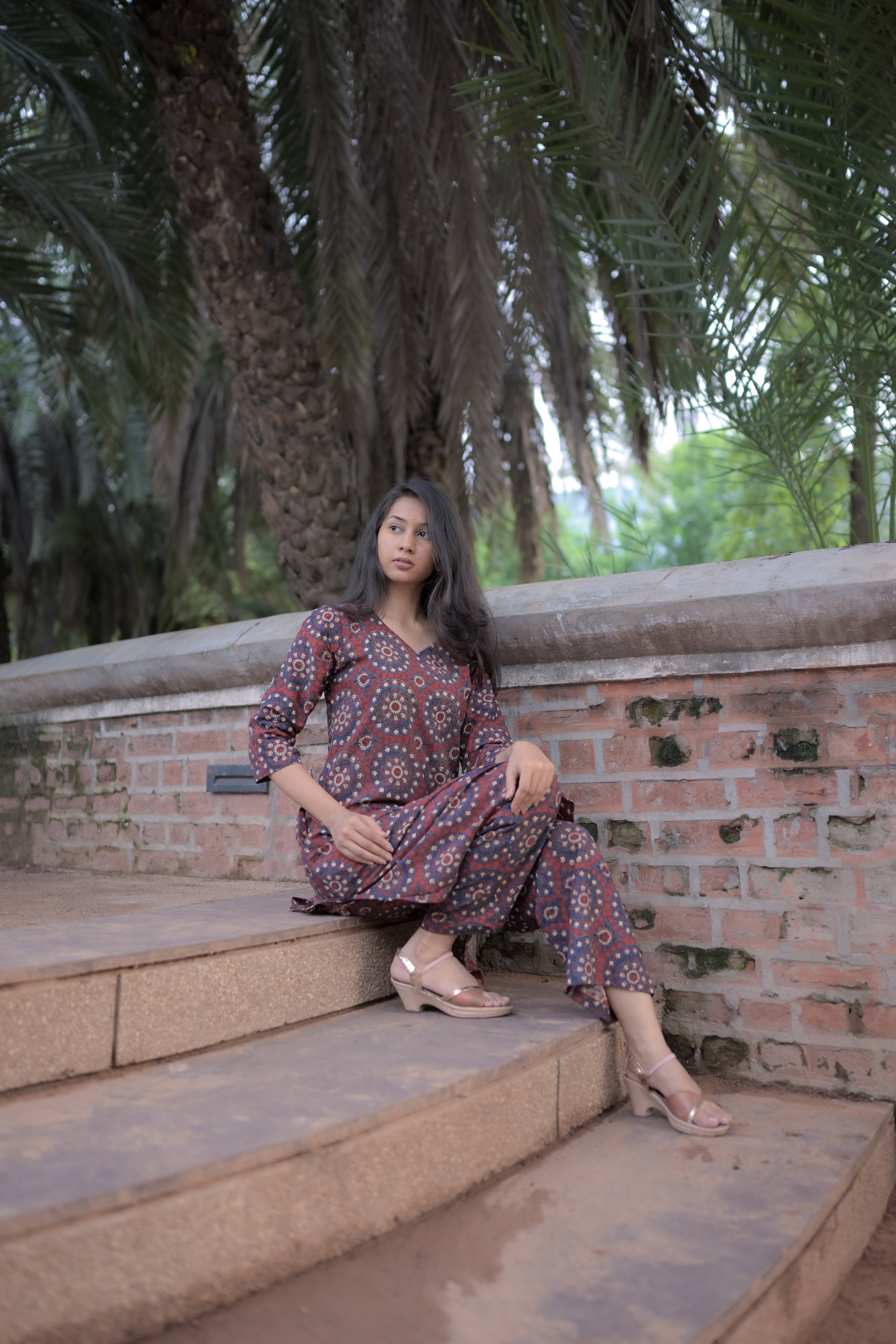 Maroon Ajarak Hand Block-Printed Co-Ord Set