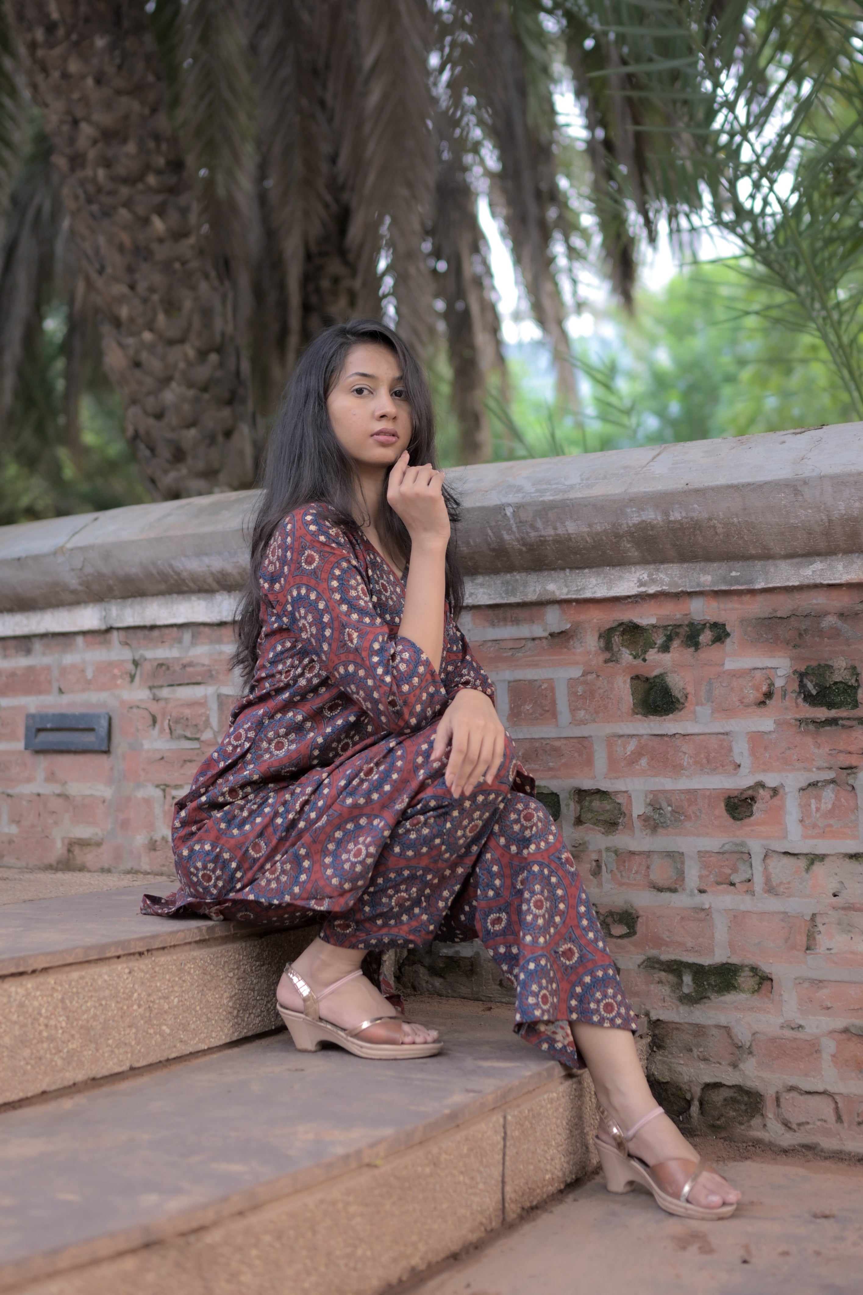 Maroon Ajarak Hand Block-Printed Co-Ord Set