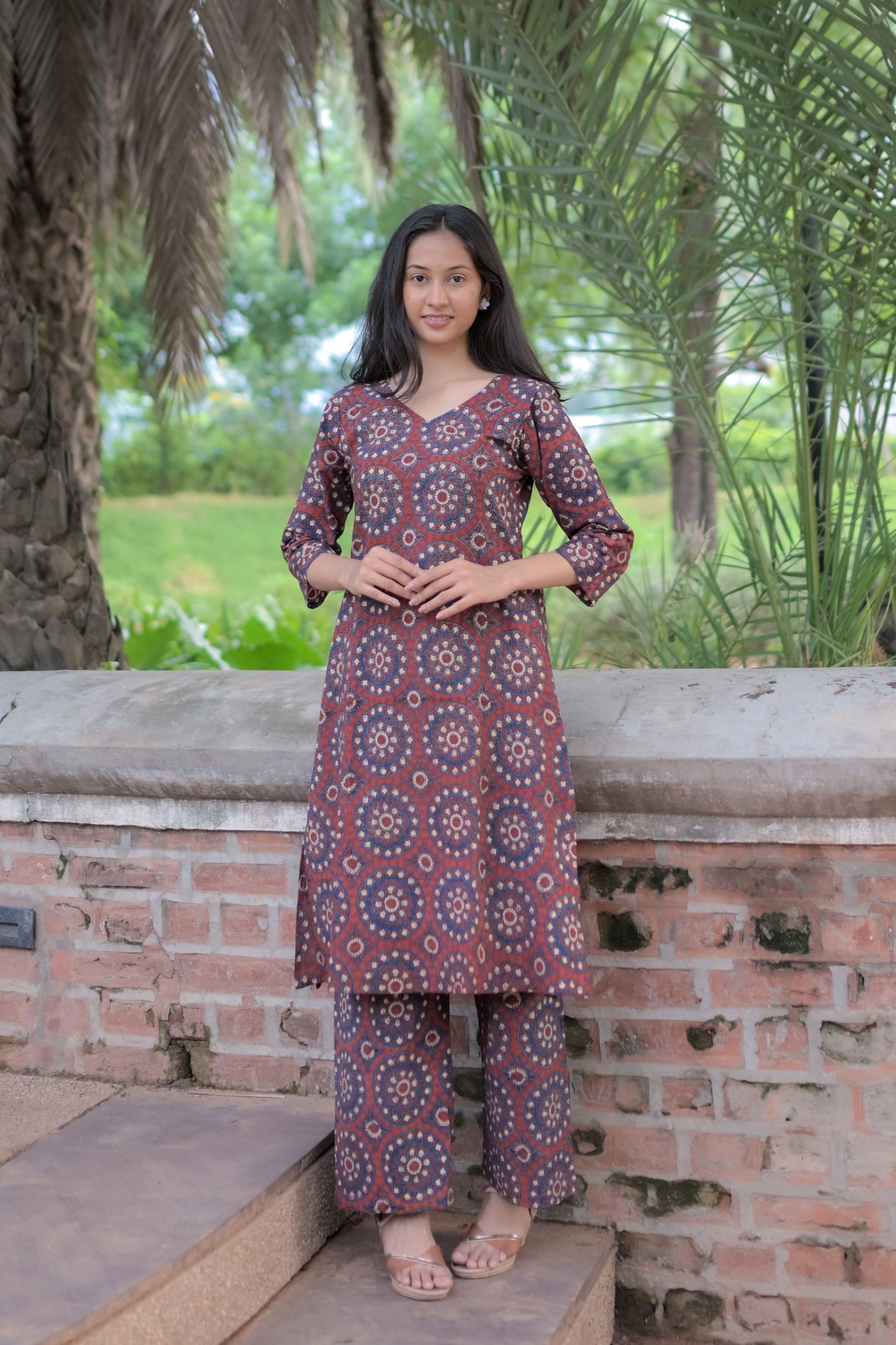 Maroon Ajarak Hand Block-Printed Co-Ord Set