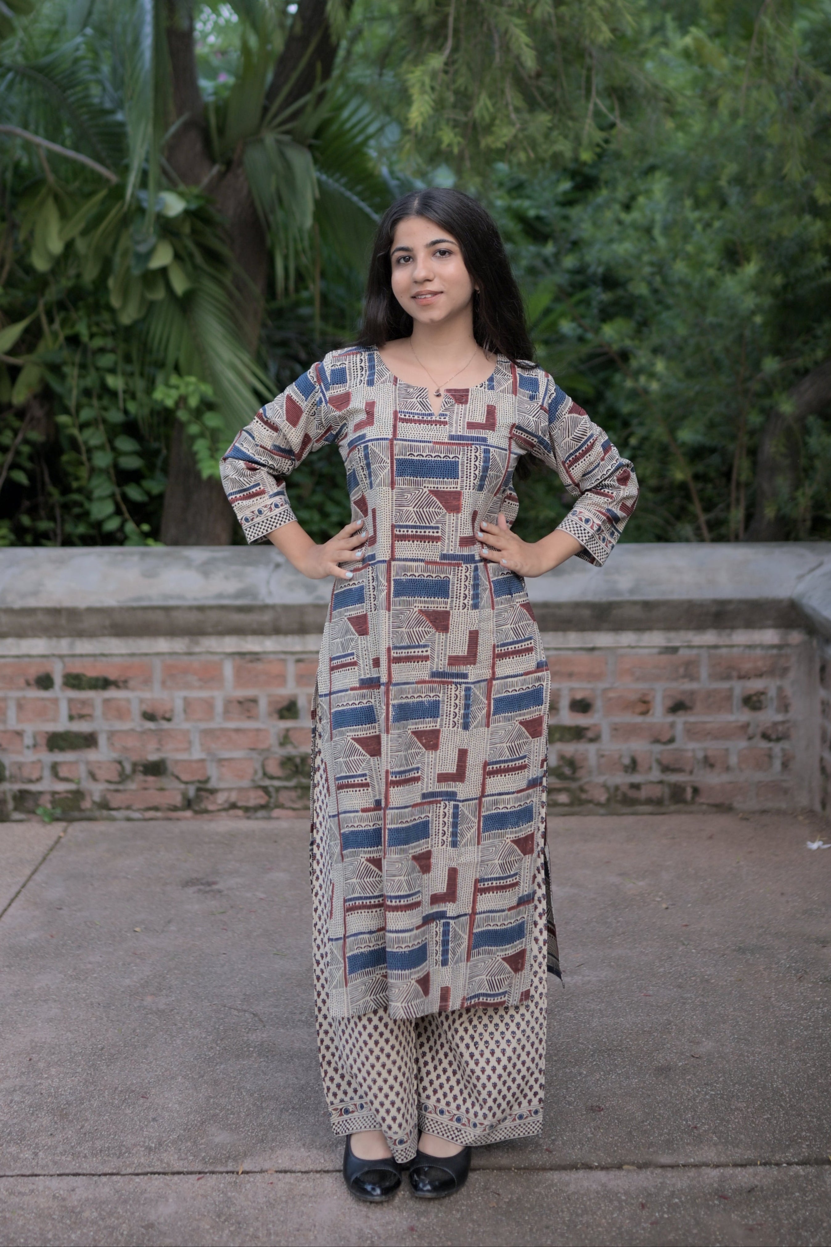 Beige Ajarak Saudagiri Kurta Set