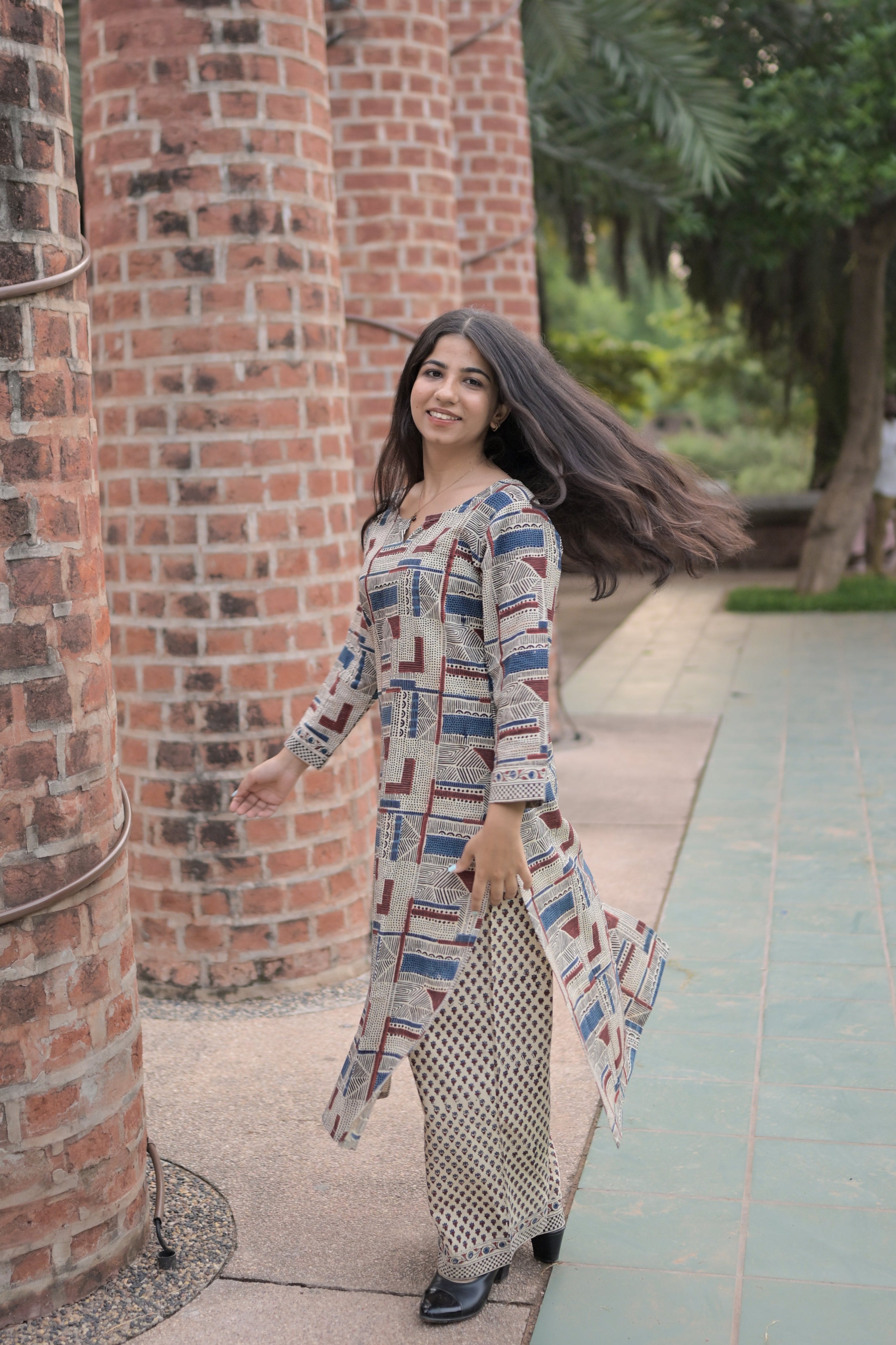 Beige Ajarak Saudagiri Kurta Set