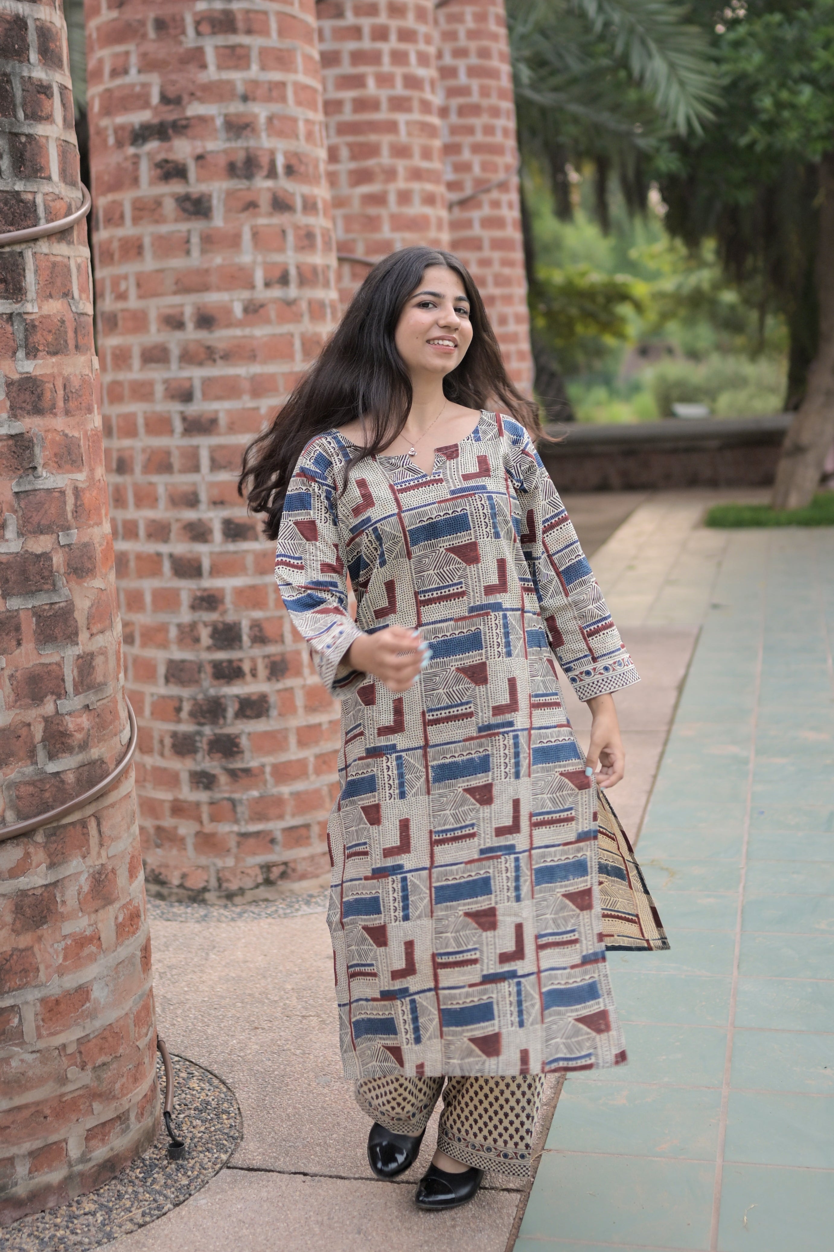 Beige Ajarak Saudagiri Kurta Set