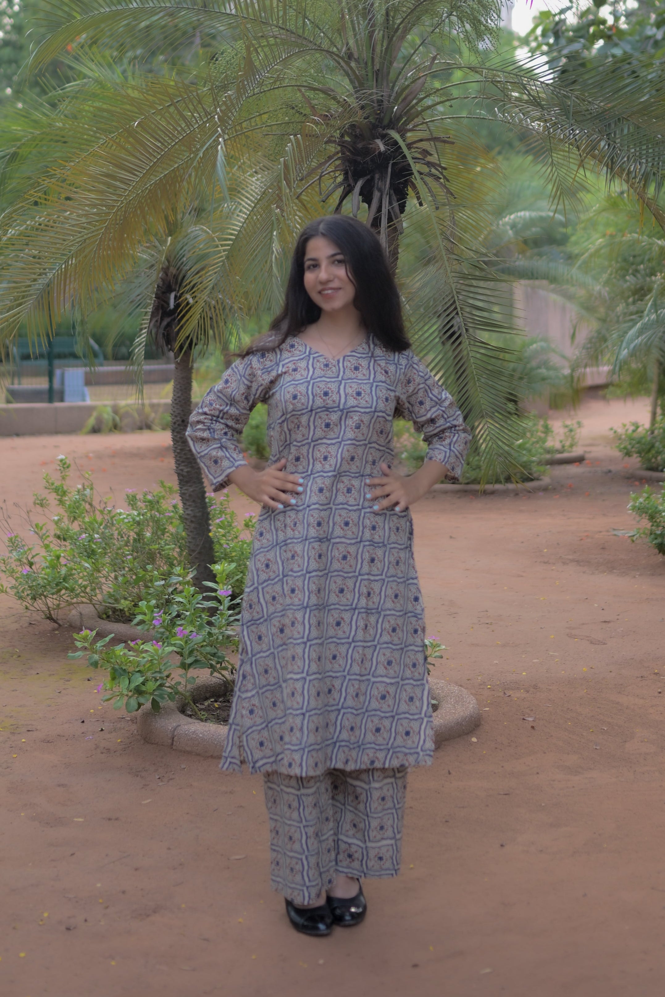 Beige Ajarak Block Print Kurta Plazo Co-Ord Set