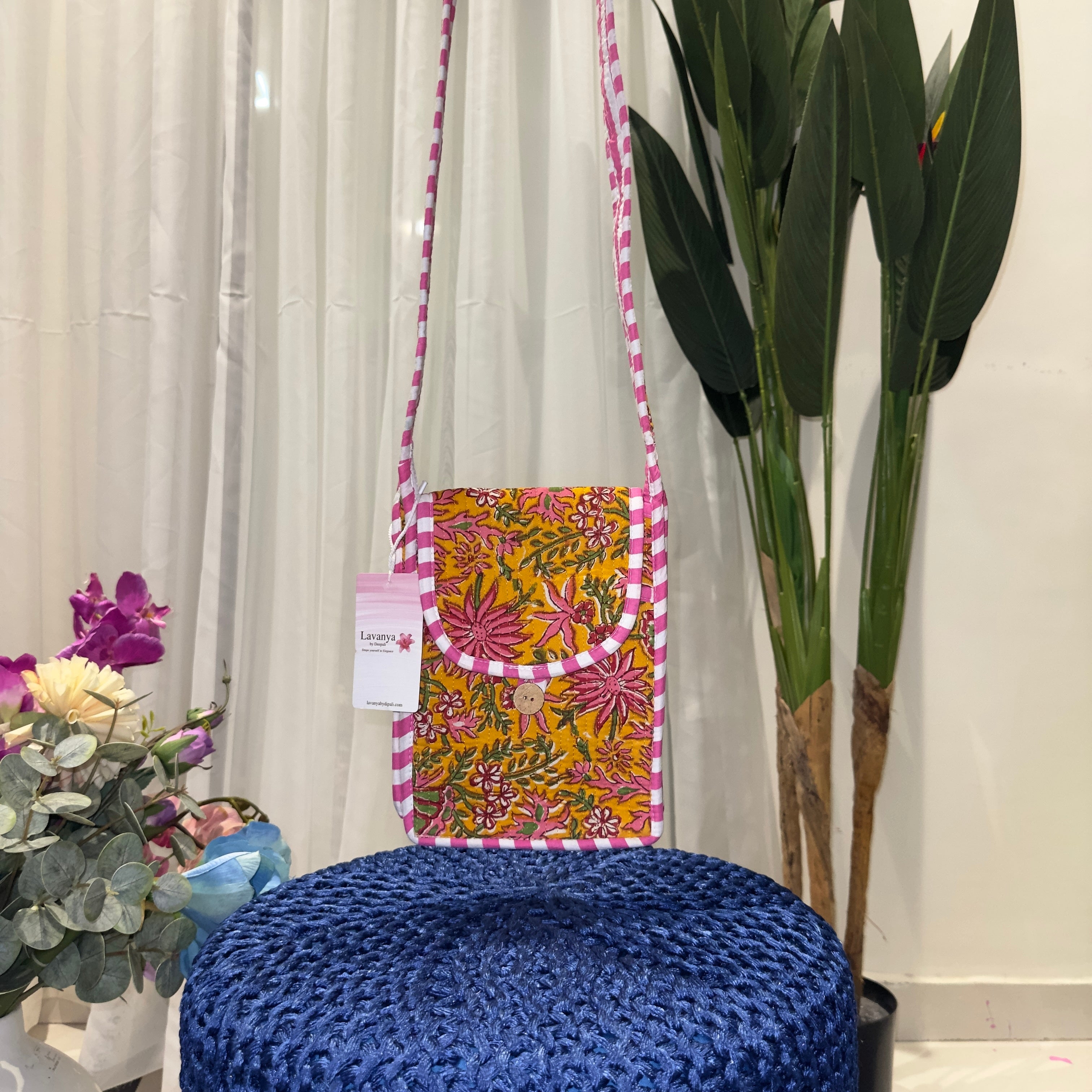 Lavanya Hand-printed Sling Bag (White)