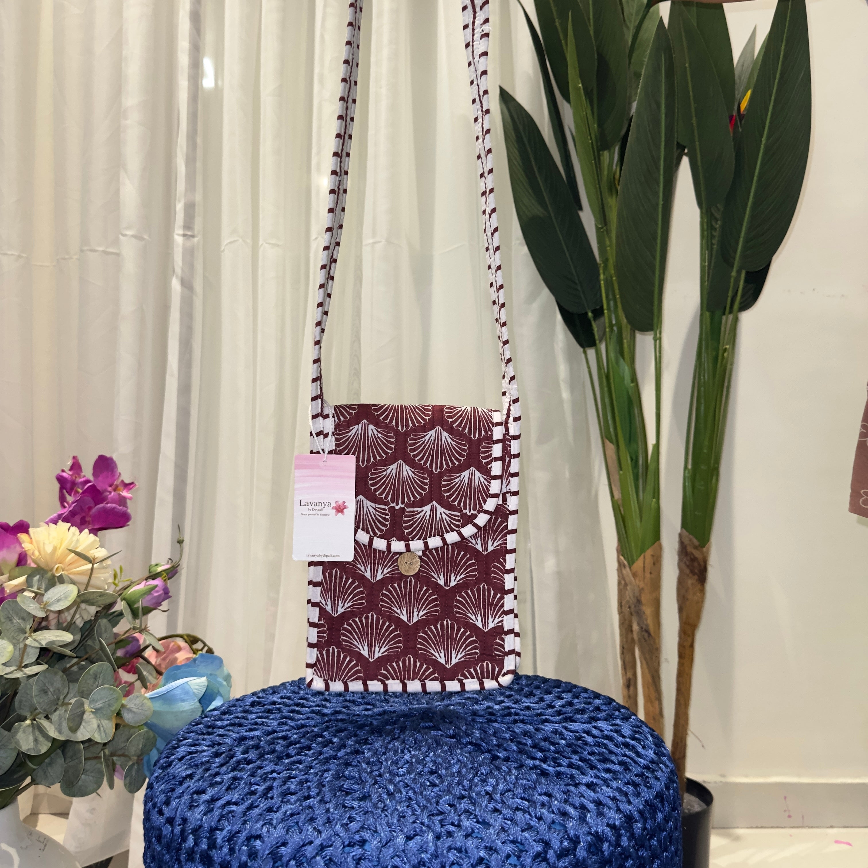 Lavanya Hand-printed Sling Bag (White)