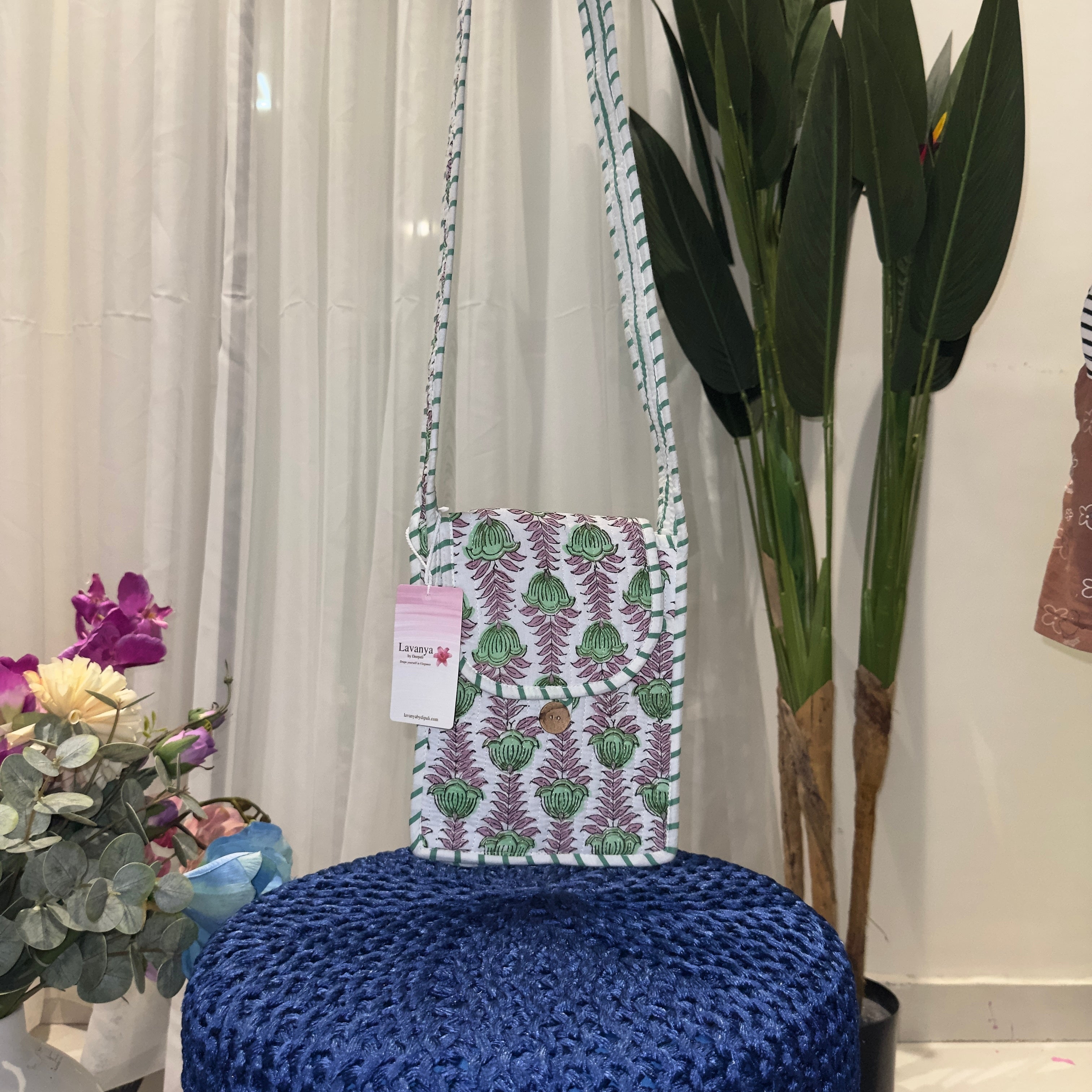 Lavanya Hand-printed Sling Bag (White)