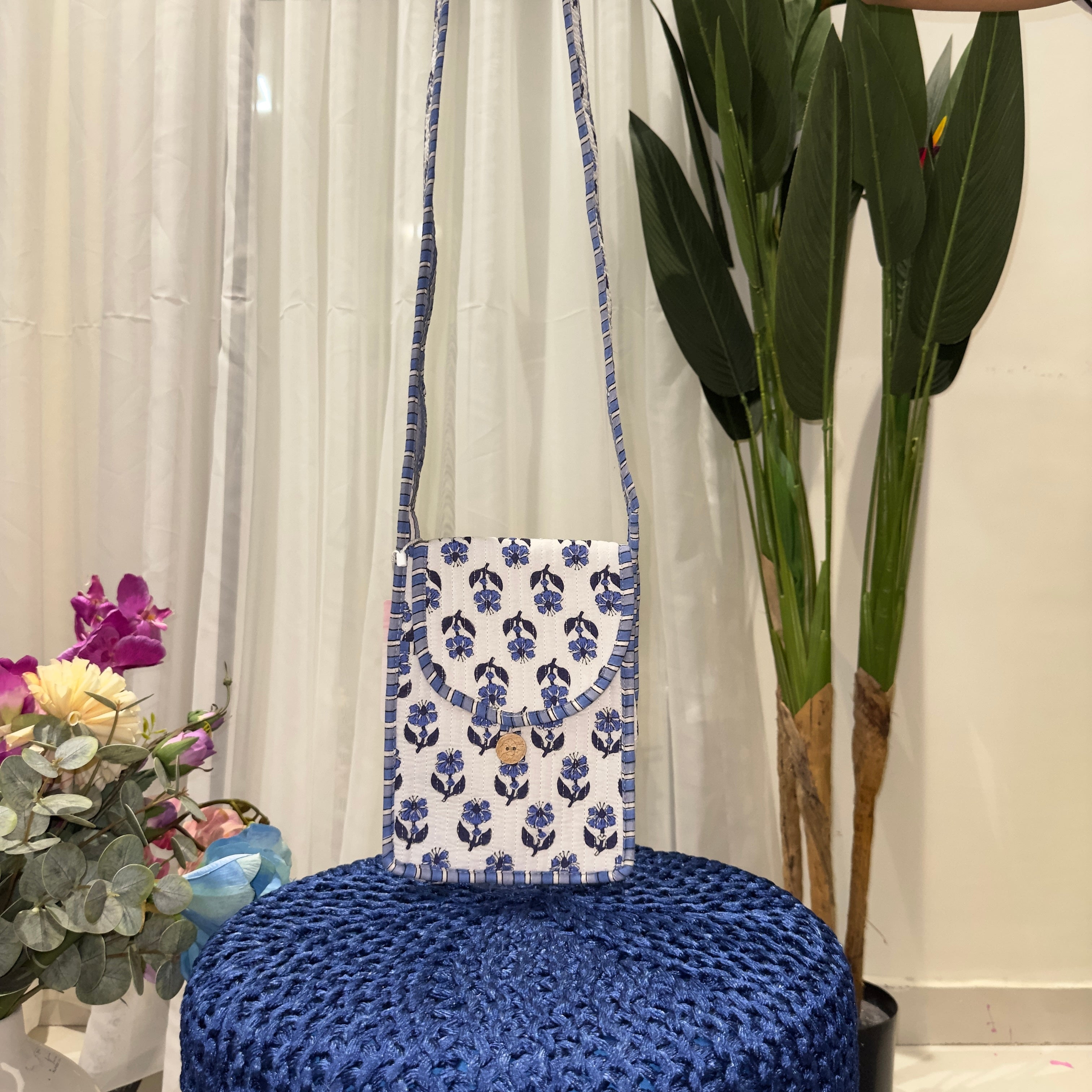 Lavanya Hand-printed Sling Bag (White)