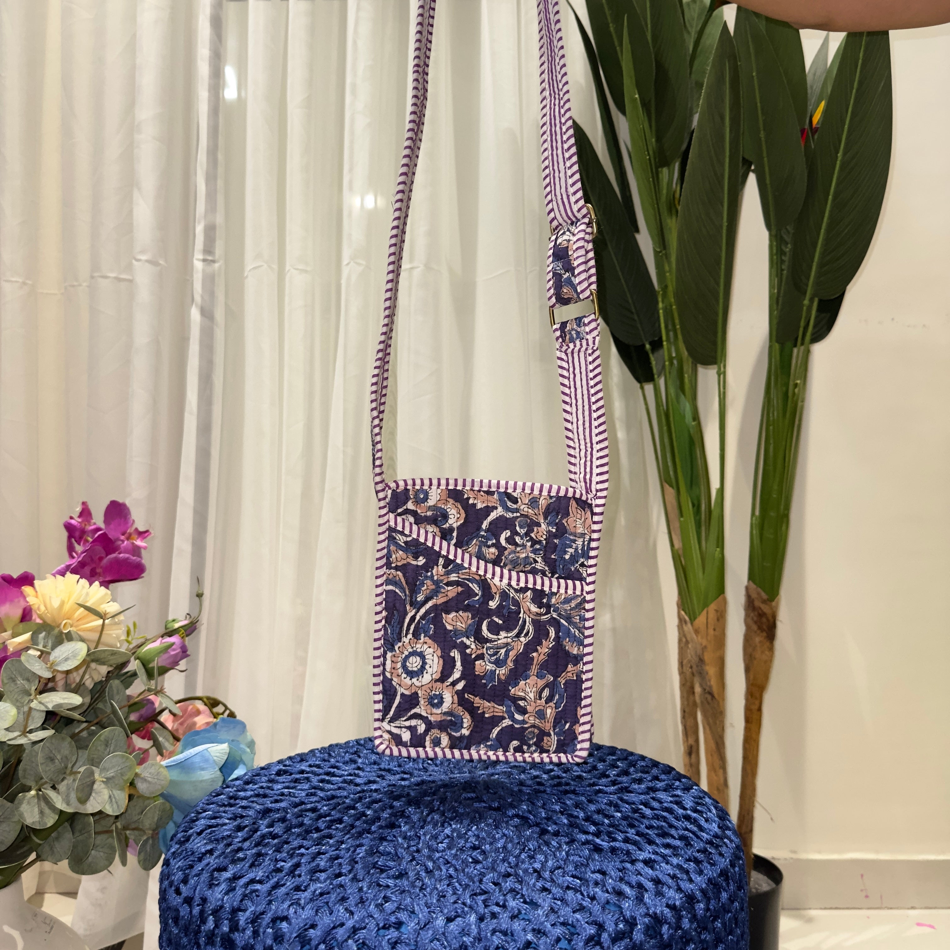 Lavanya Hand-printed Sling Bag (White)