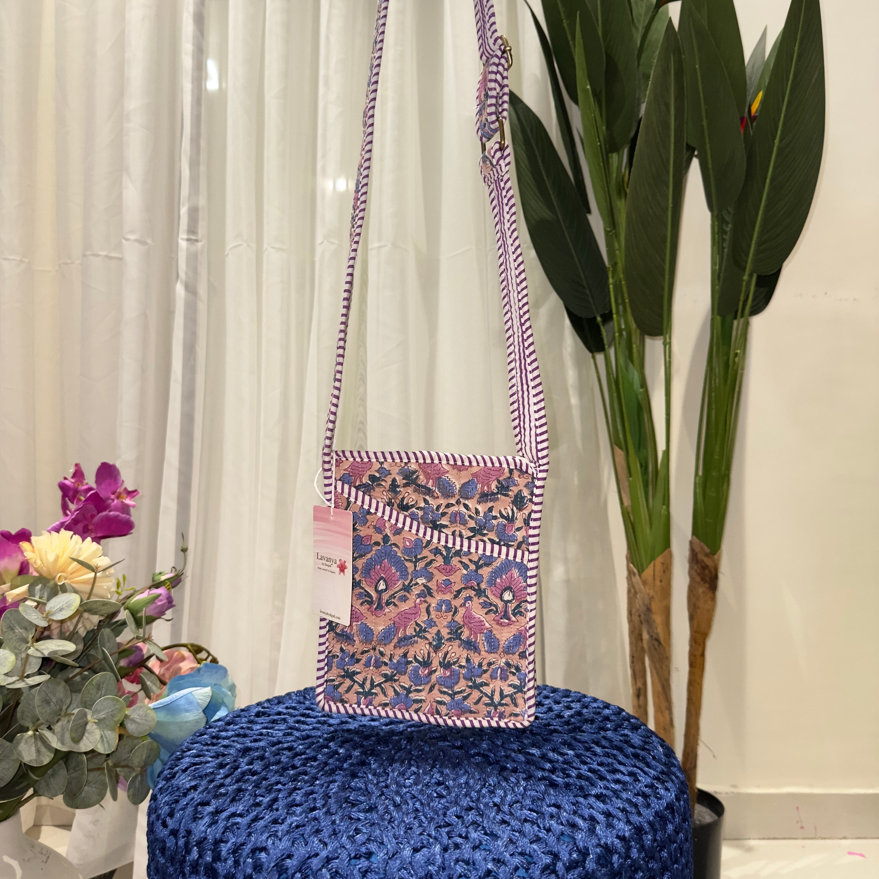 Lavanya Hand-printed Sling Bag (White)