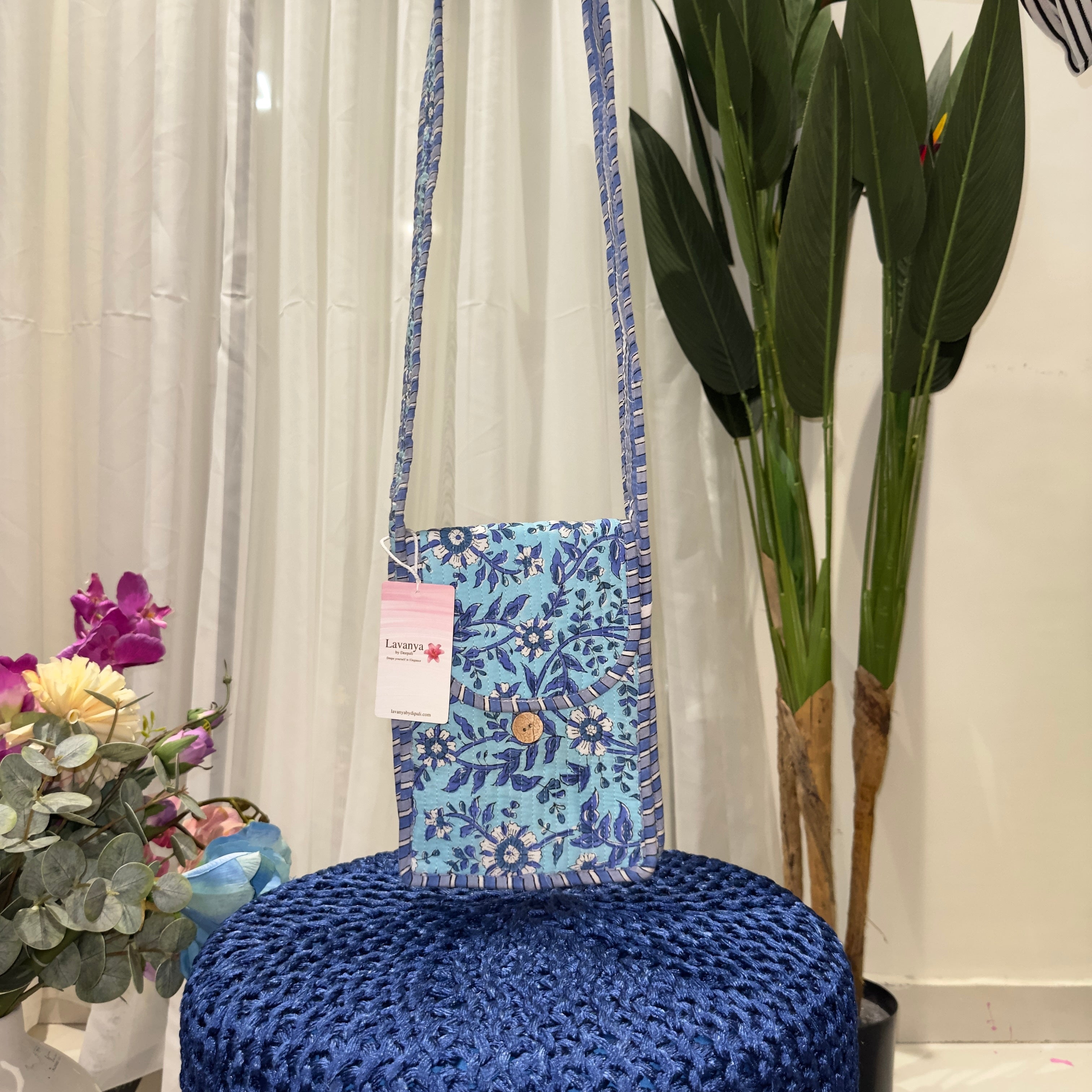 Lavanya Hand-printed Sling Bag (White)