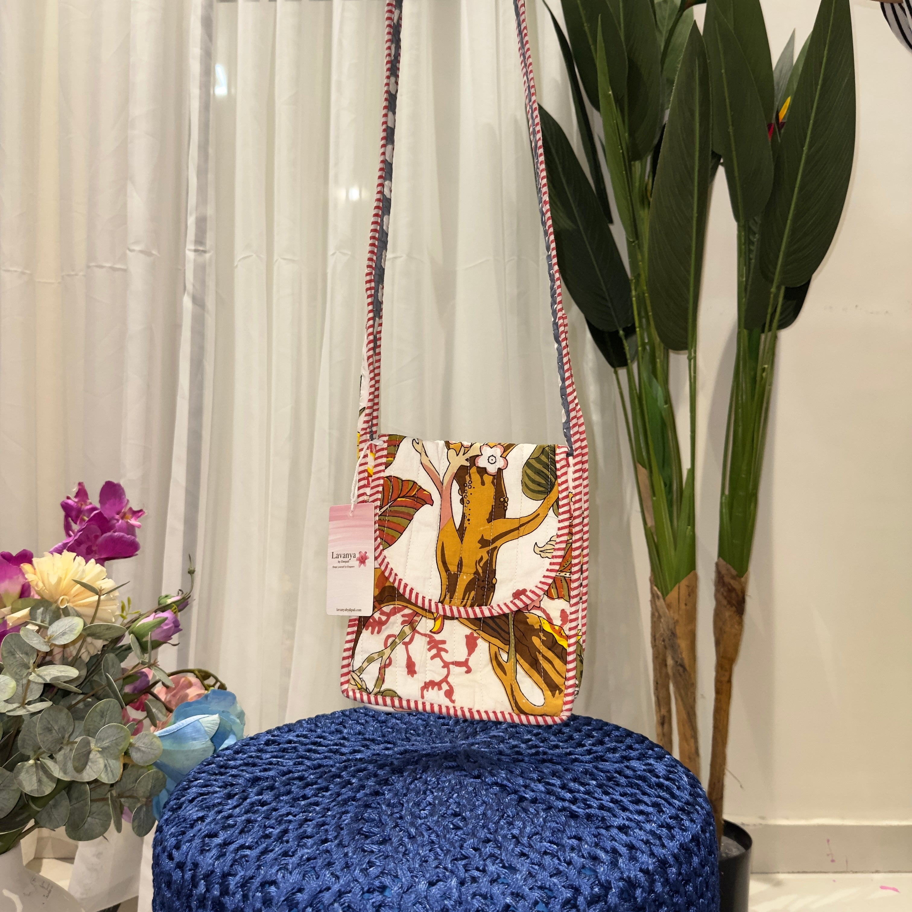 Lavanya Hand-printed Sling Bag (White)
