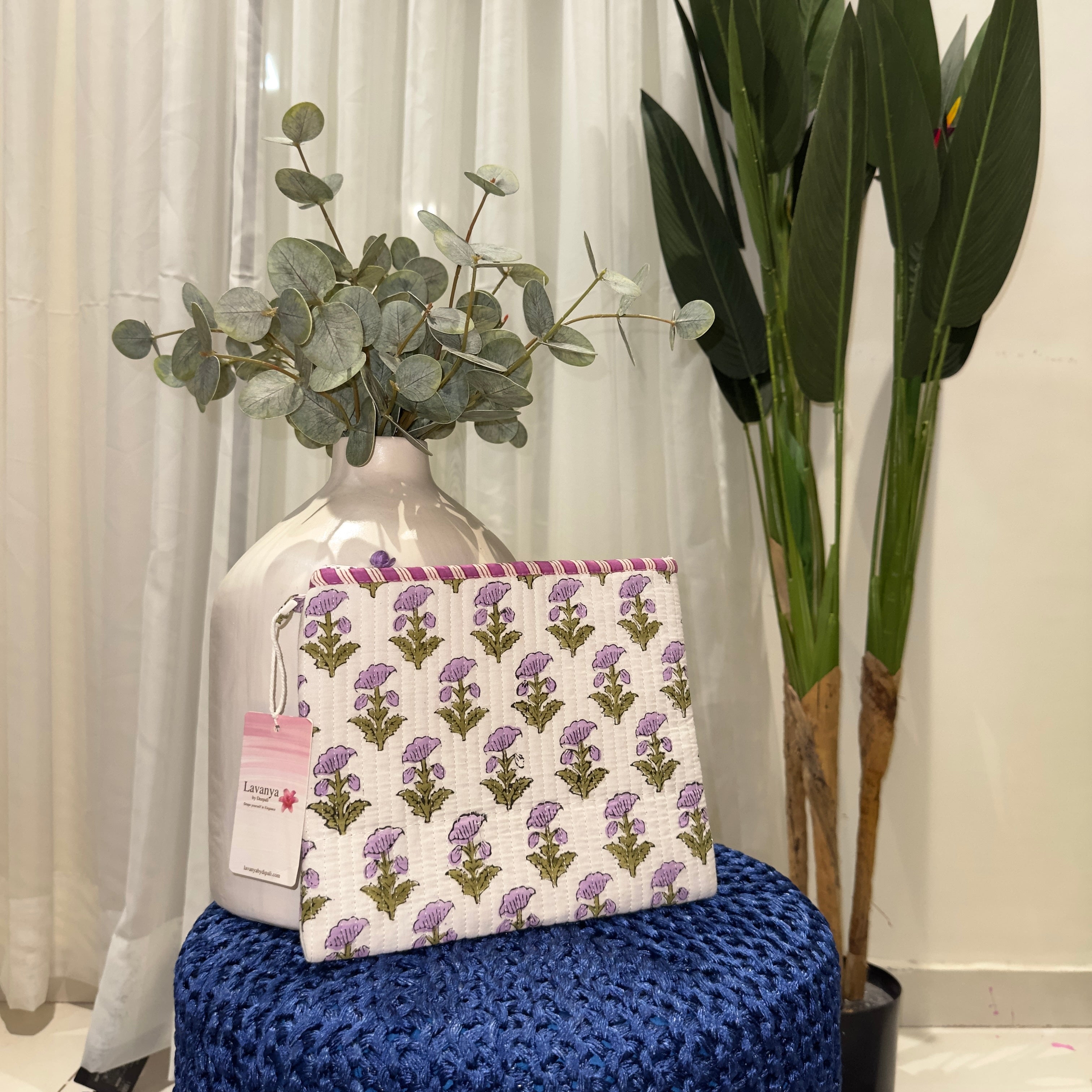 Block-Printed Cottom Zipper (Lavender)