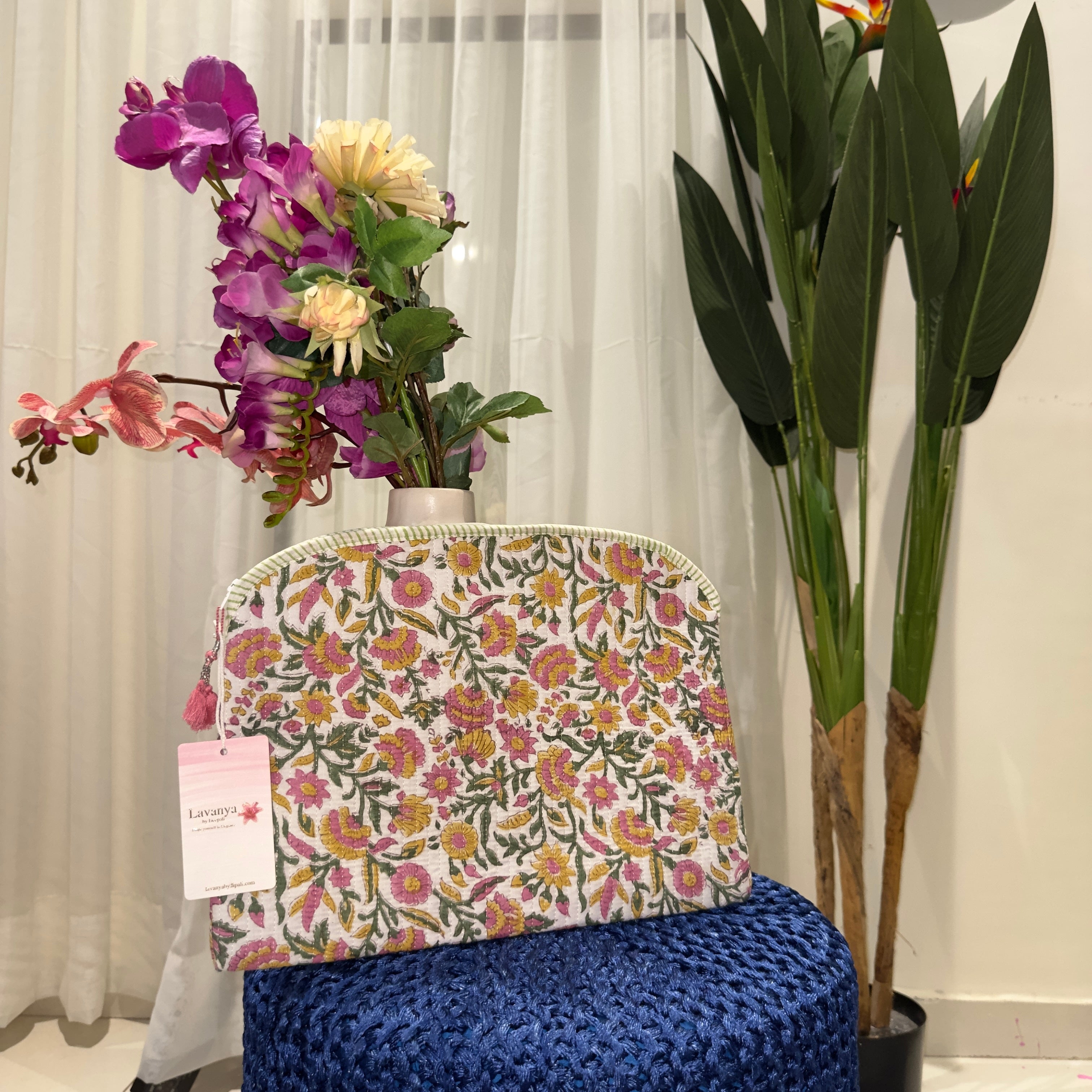 Hand-Printed Laptop Sleeves (Pink & White)