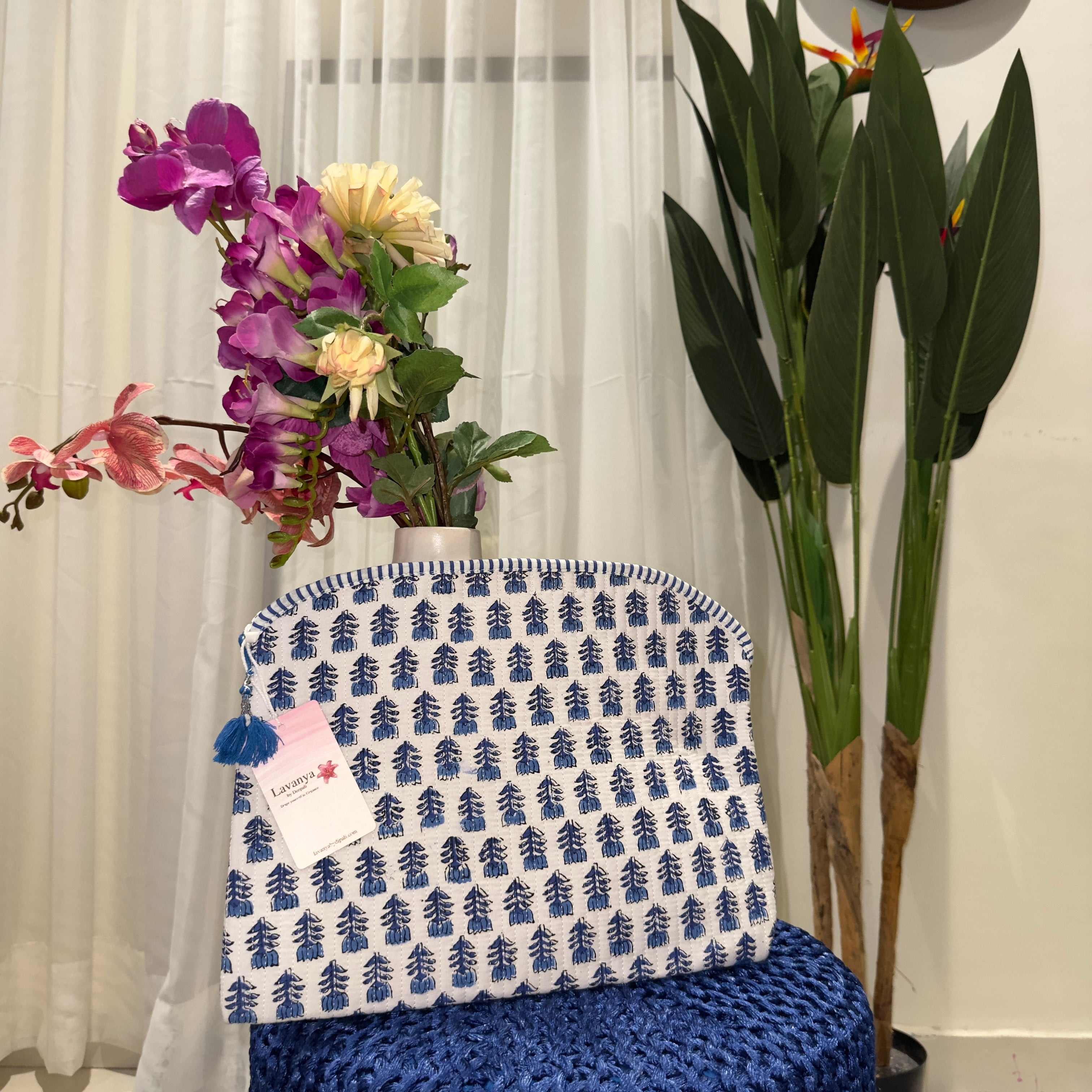 Hand-Printed Laptop Sleeves (Blue & White)