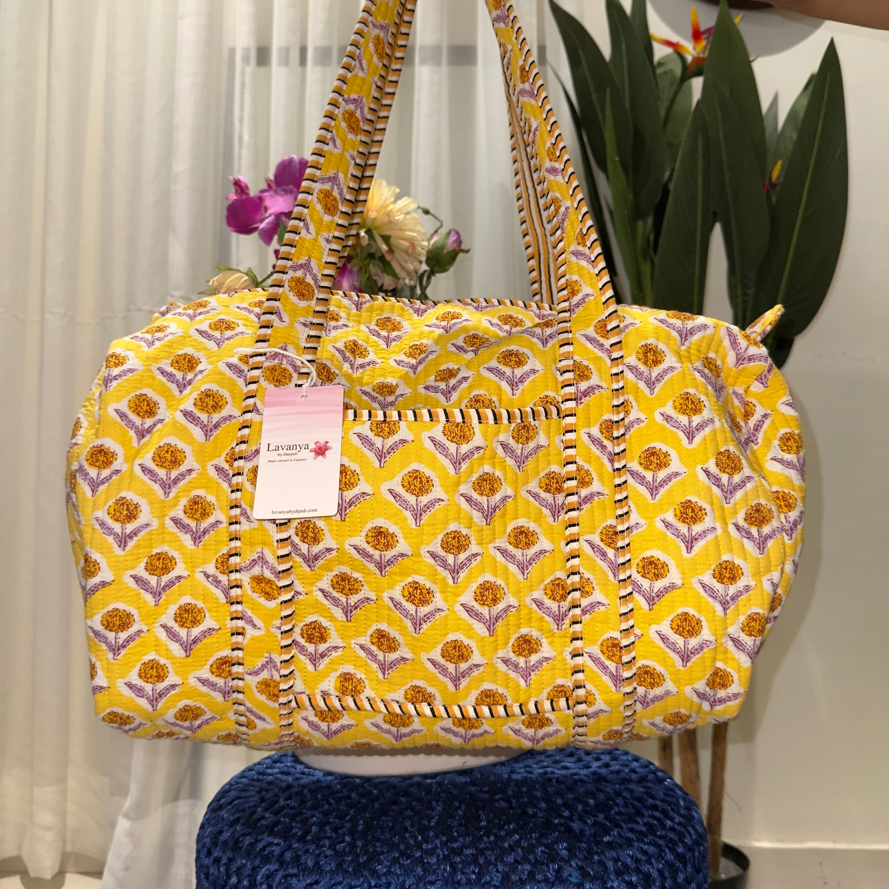 Block-printed Duffel Bag (Yellow)