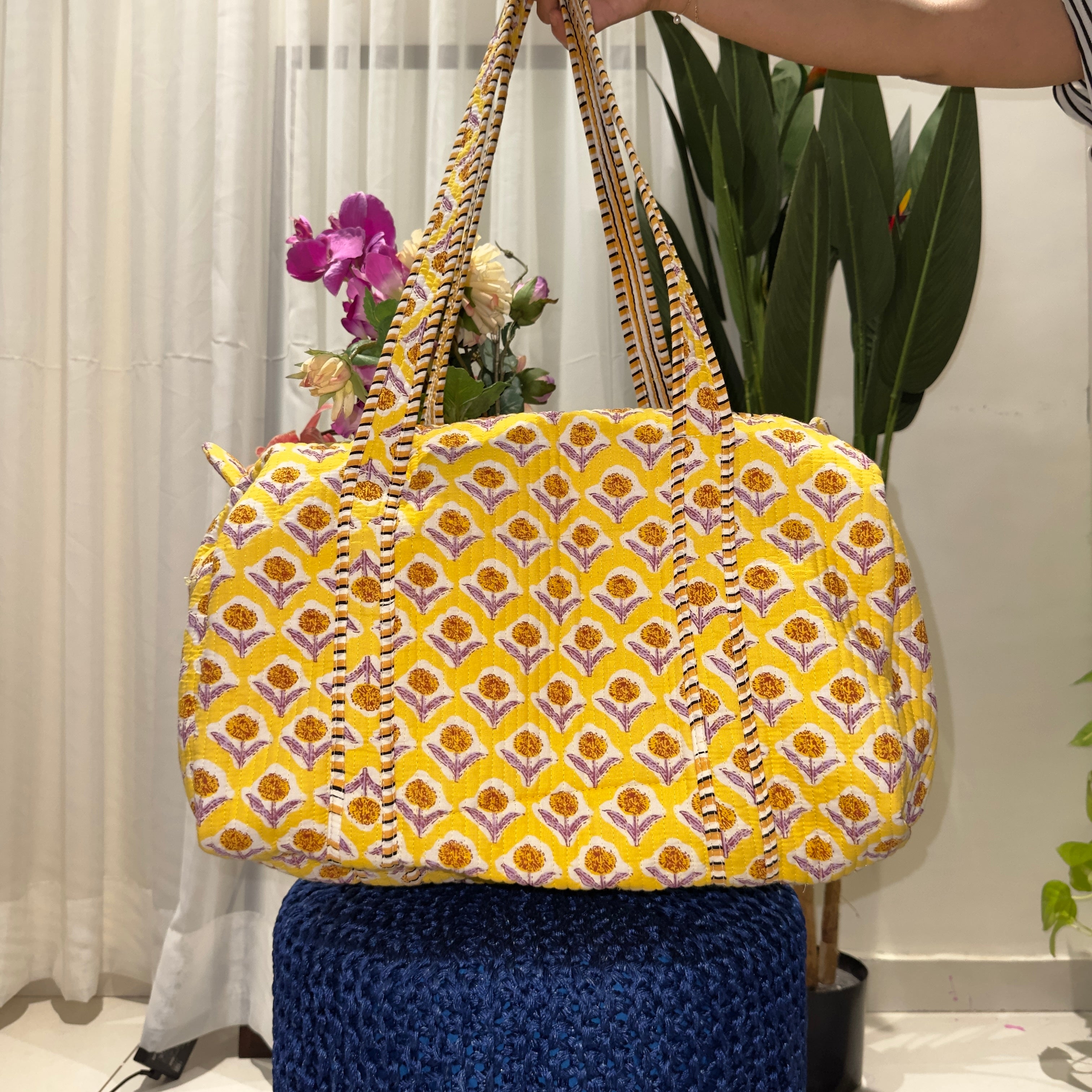 Block-printed Duffel Bag (Yellow)