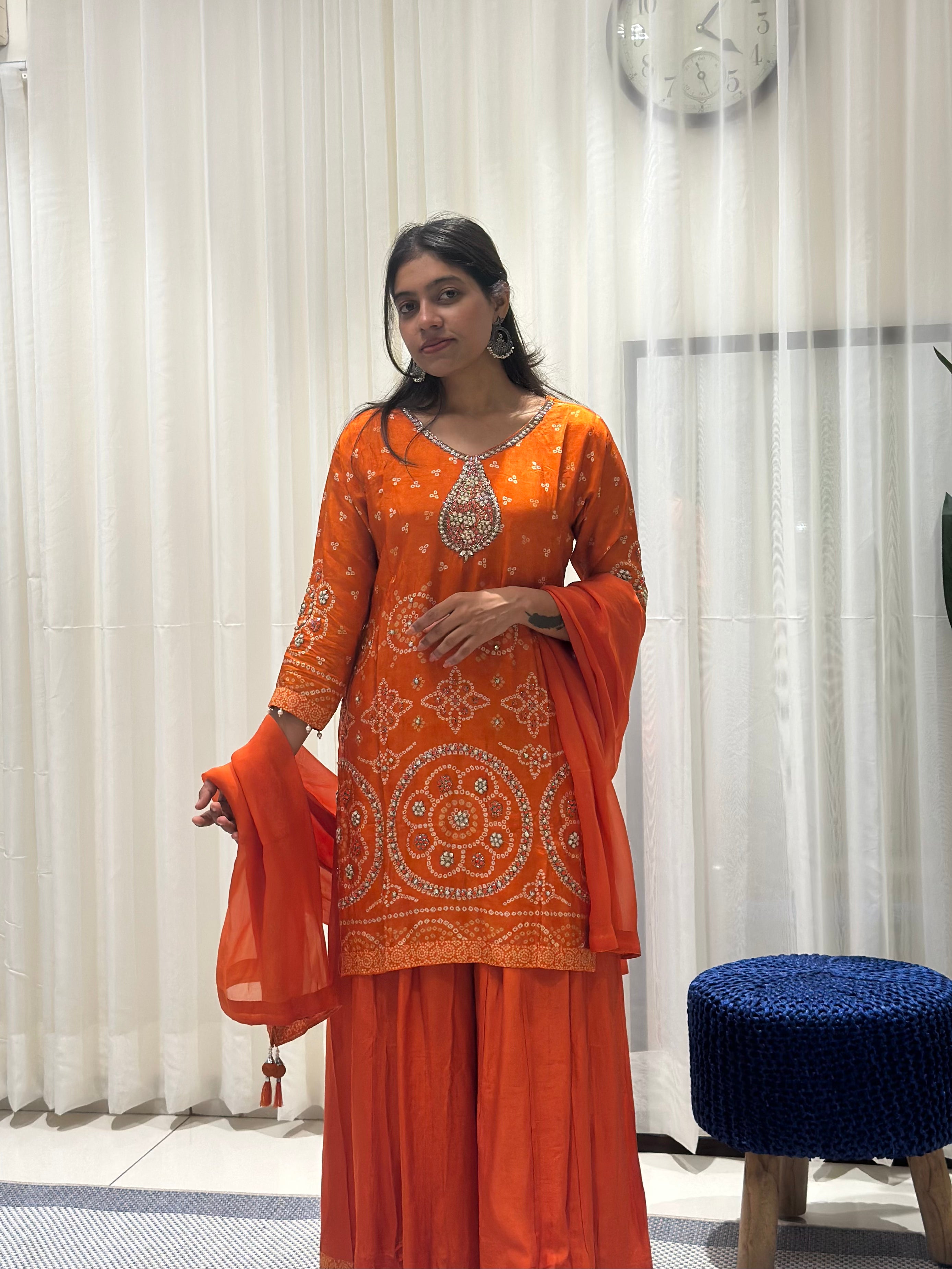 Timeless Sharara Silk Kurta Set (orange)