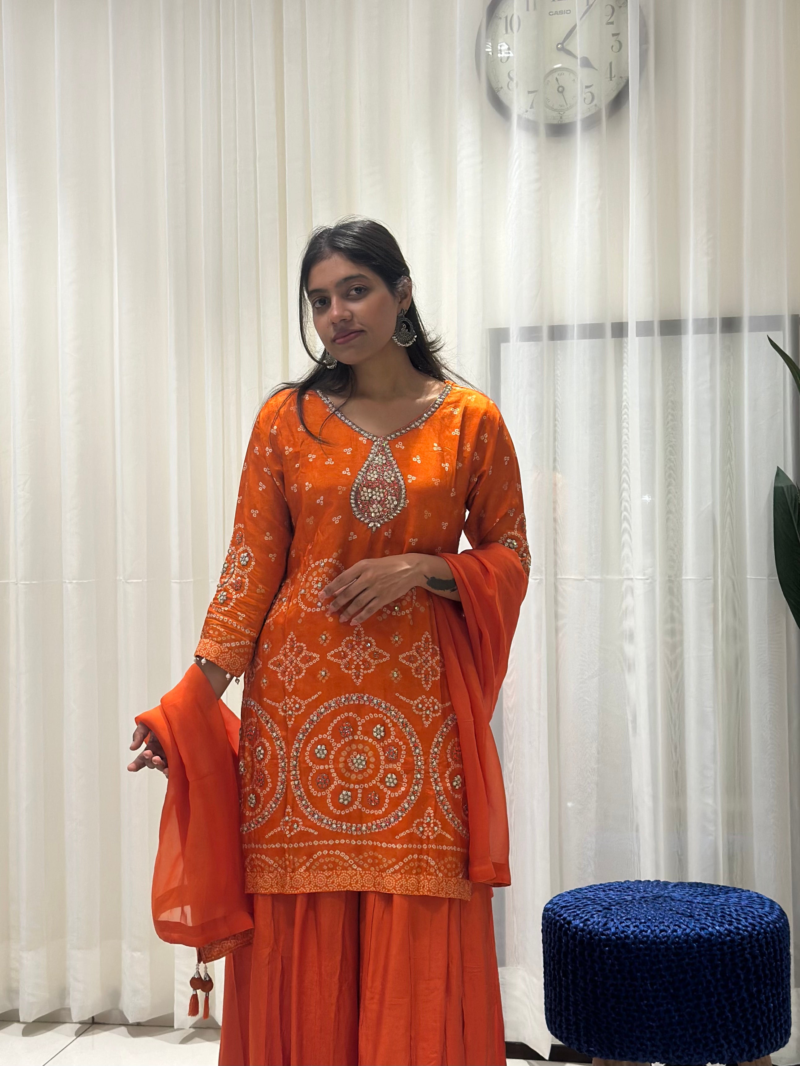 Timeless Sharara Silk Kurta Set (orange)