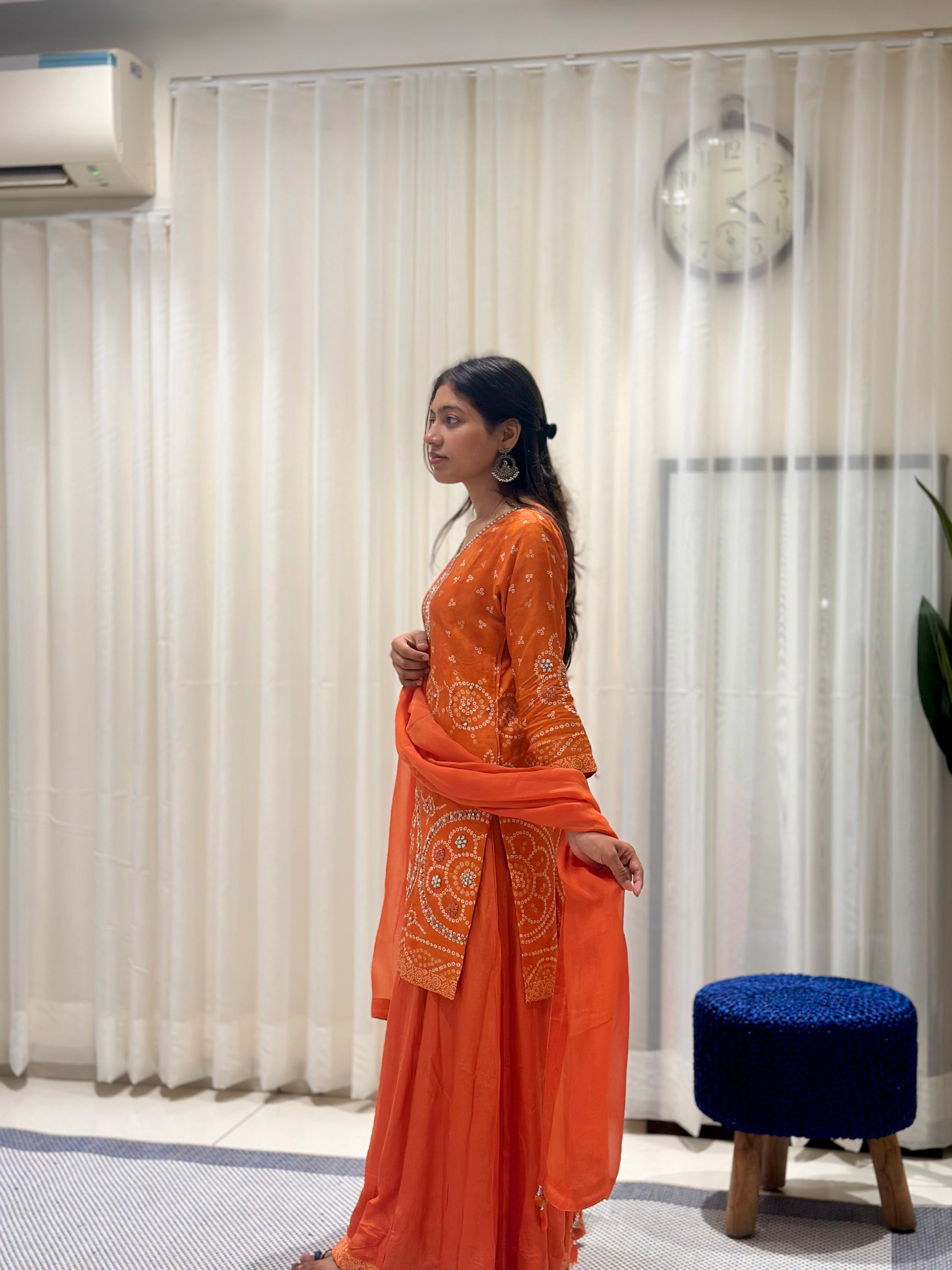 Timeless Sharara Silk Kurta Set (orange)