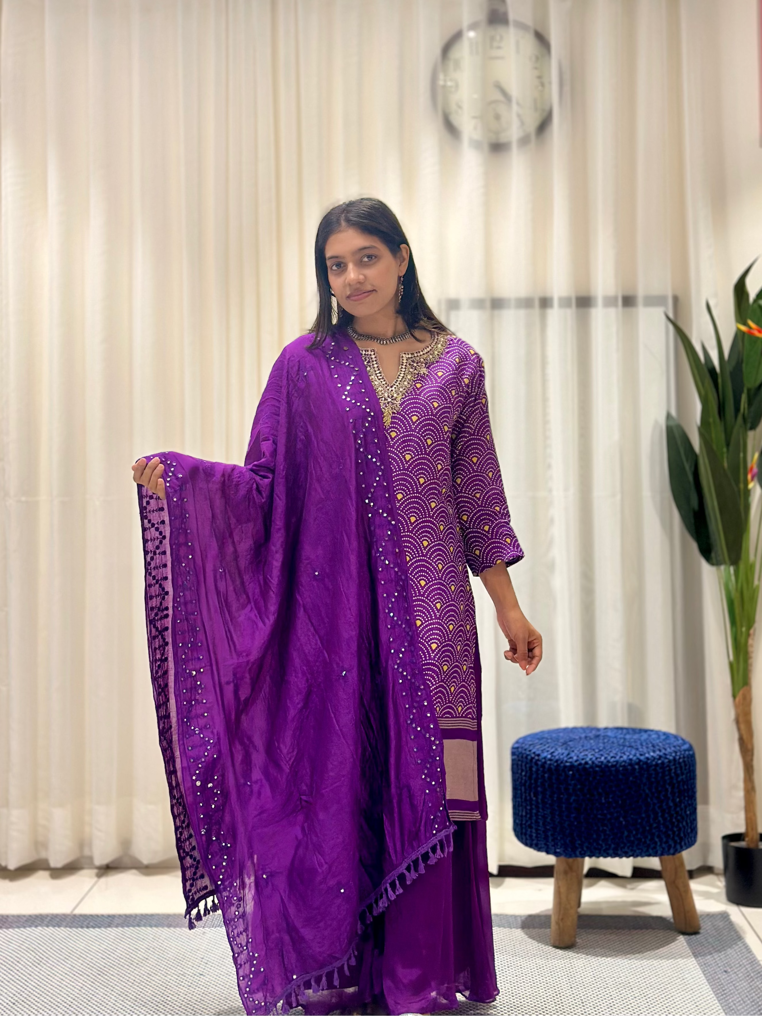 Timeless Sharara Silk Kurta Set (Purple)