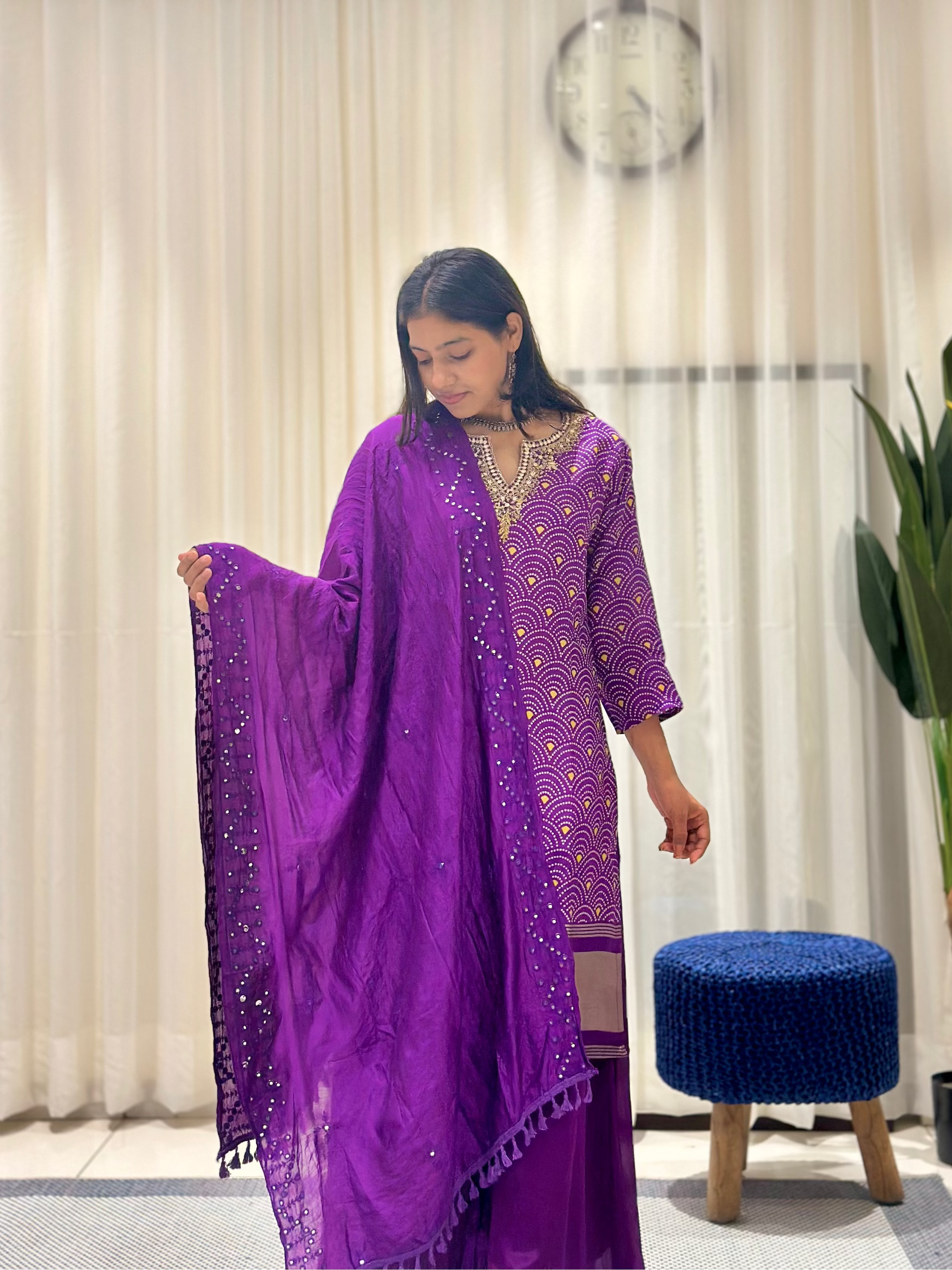 Timeless Sharara Silk Kurta Set (Purple)