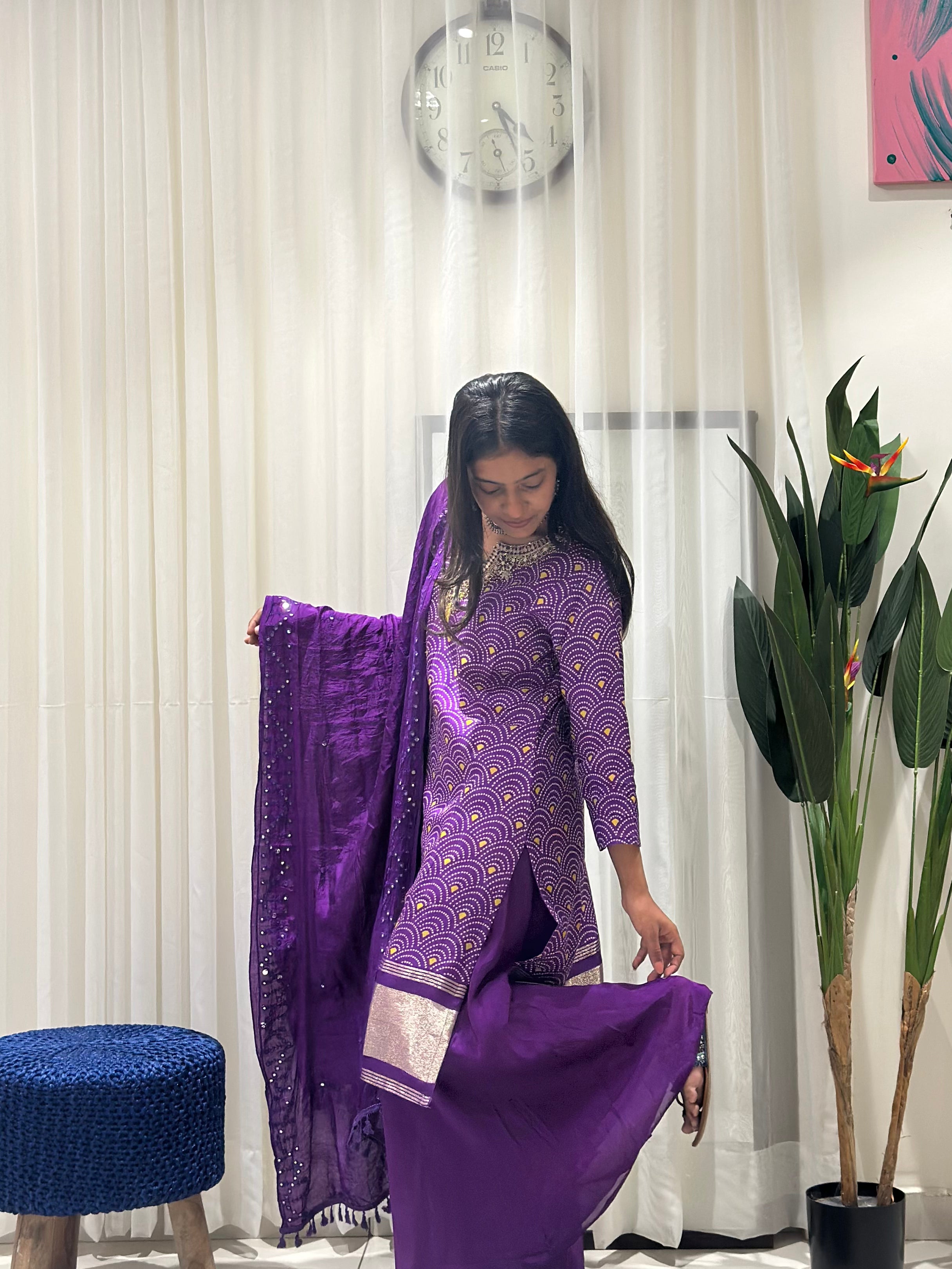 Timeless Sharara Silk Kurta Set (Purple)